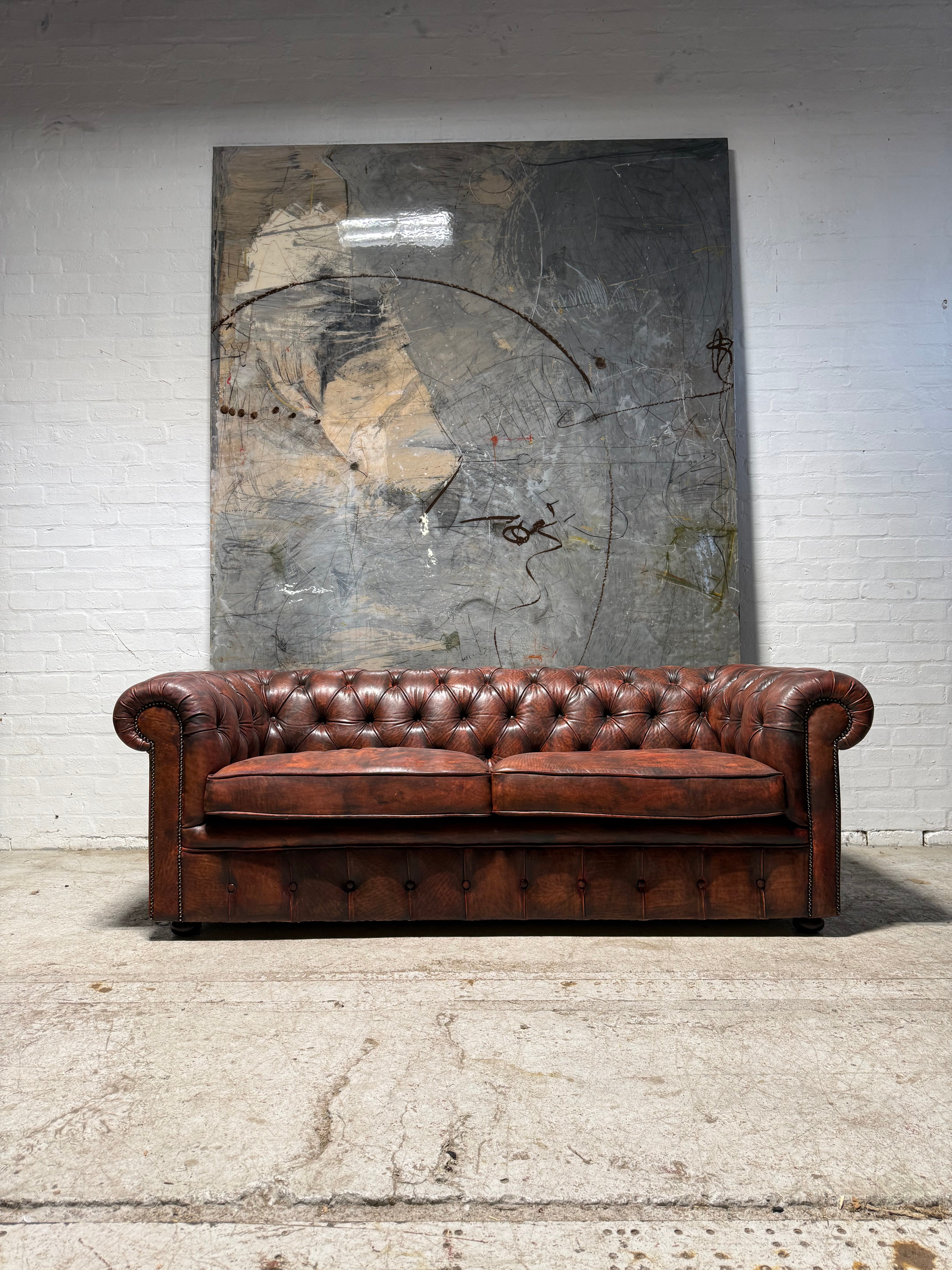 Restored Twice Loved Hand Dyed Leather Chesterfield Large 3 Seater Sofa