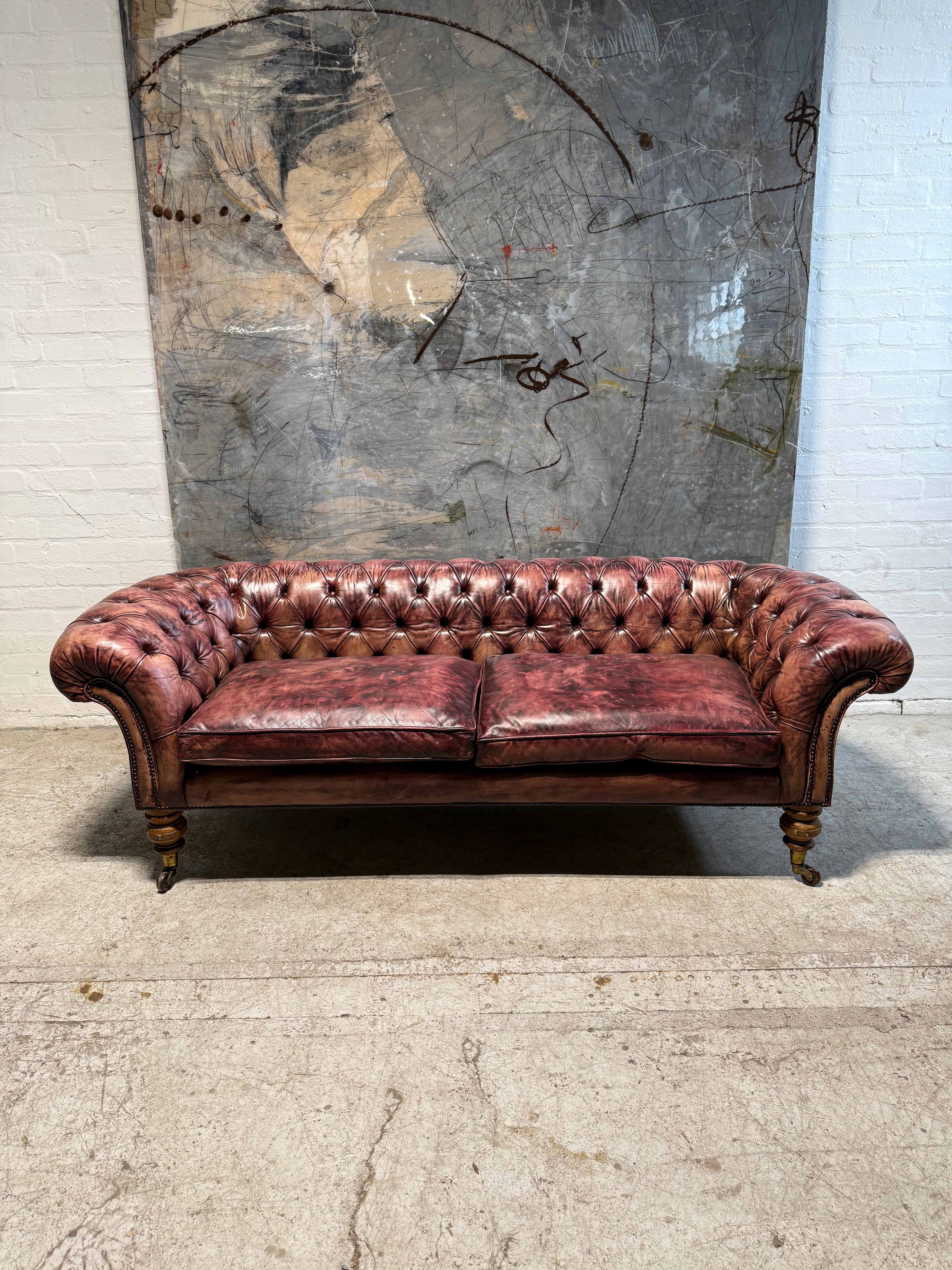 Very Beautiful 19thC Leather Chesterfield Sofa in Hand Dyed Leathers