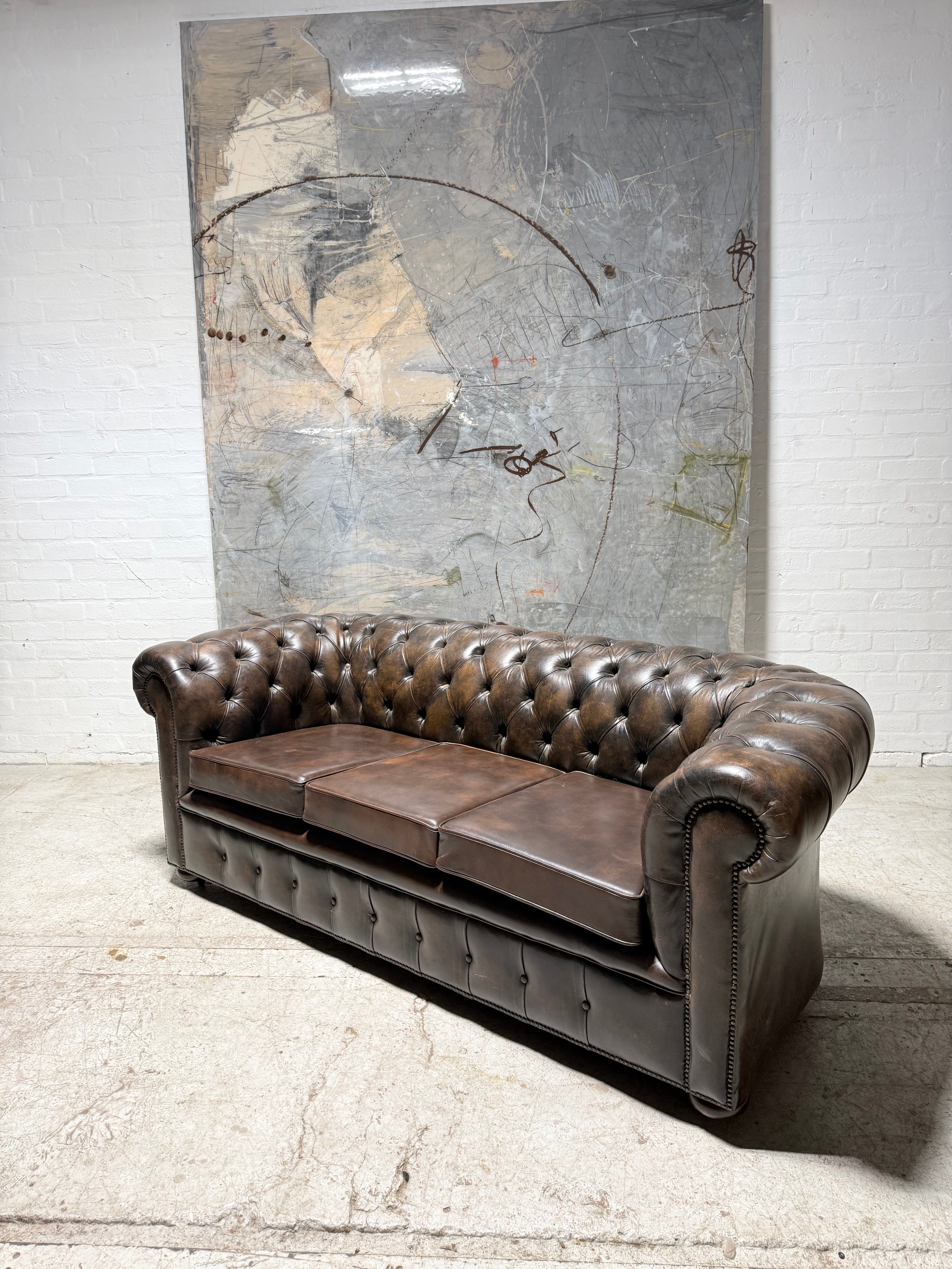 1 of A Pair - Very Very Good 3 Seater & 4 Seater Leather Chesterfield Sofas