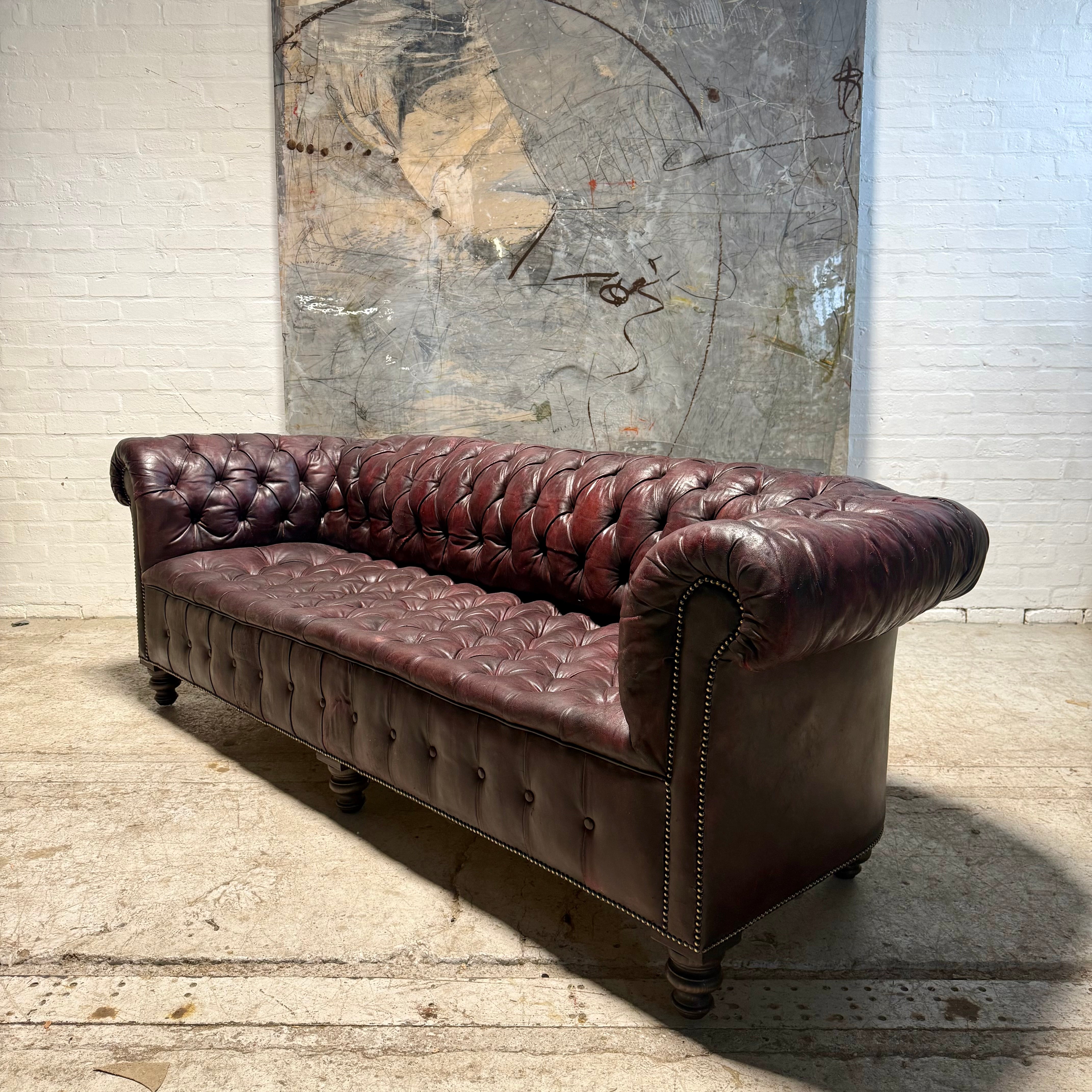 Exceptional Large Country House Leather Chesterfield Sofa Circa 1900