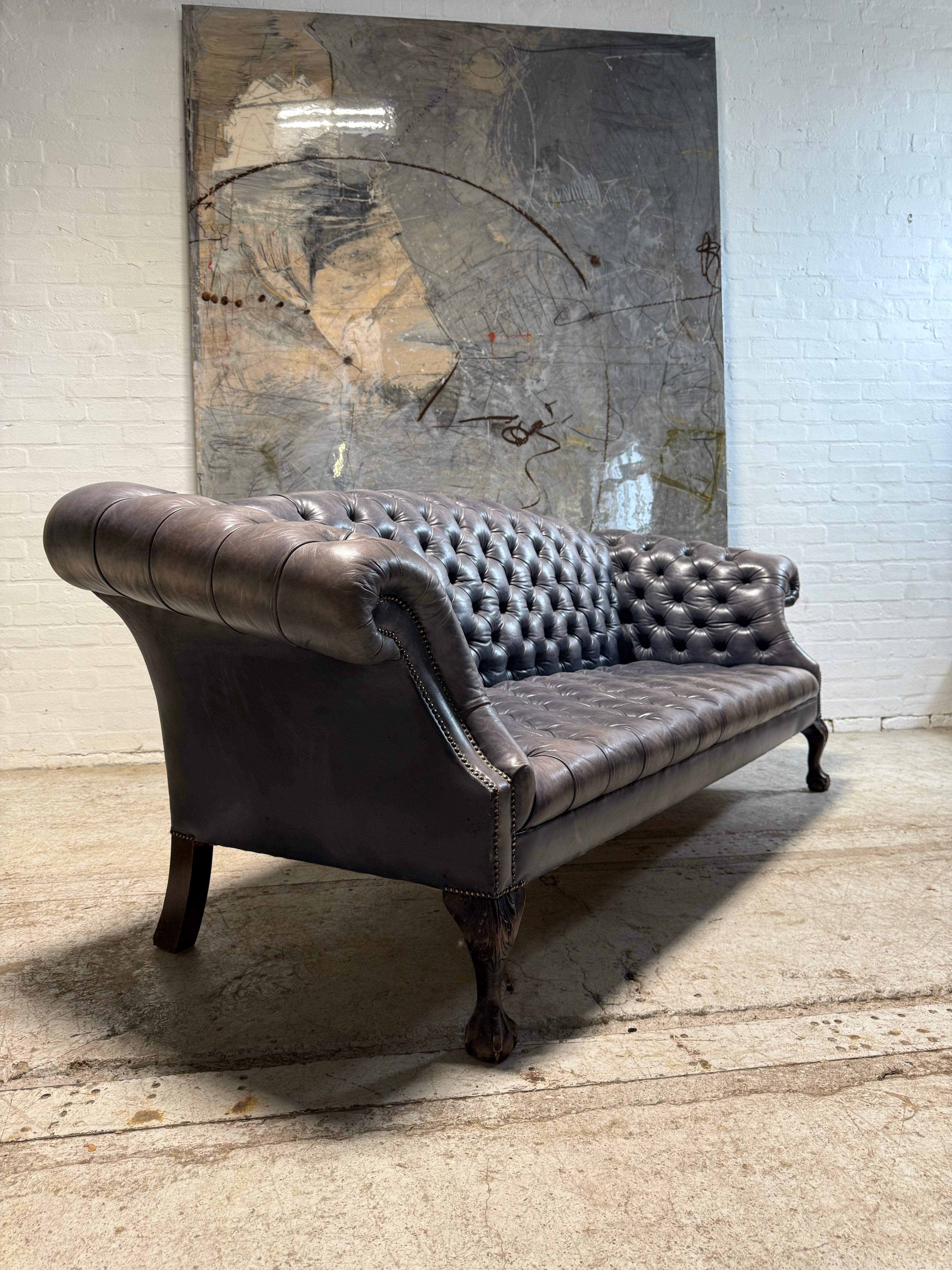 4 Seater Rockingham Chippendale Sofa in hand Dyed Ocean Blue