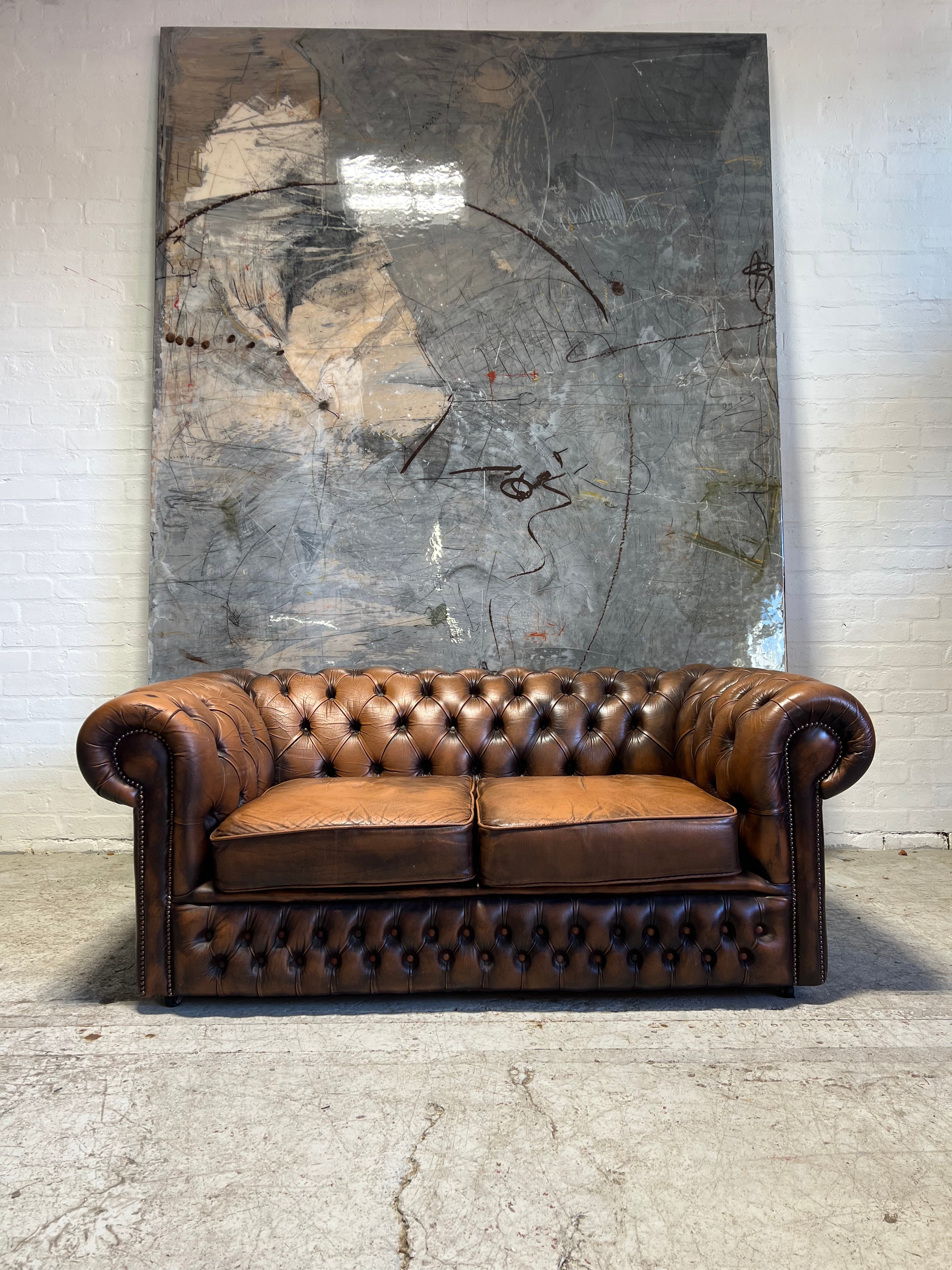 Lovely Caramel Browns Twice Loved 2 Seat Leather Chesterfield Sofa