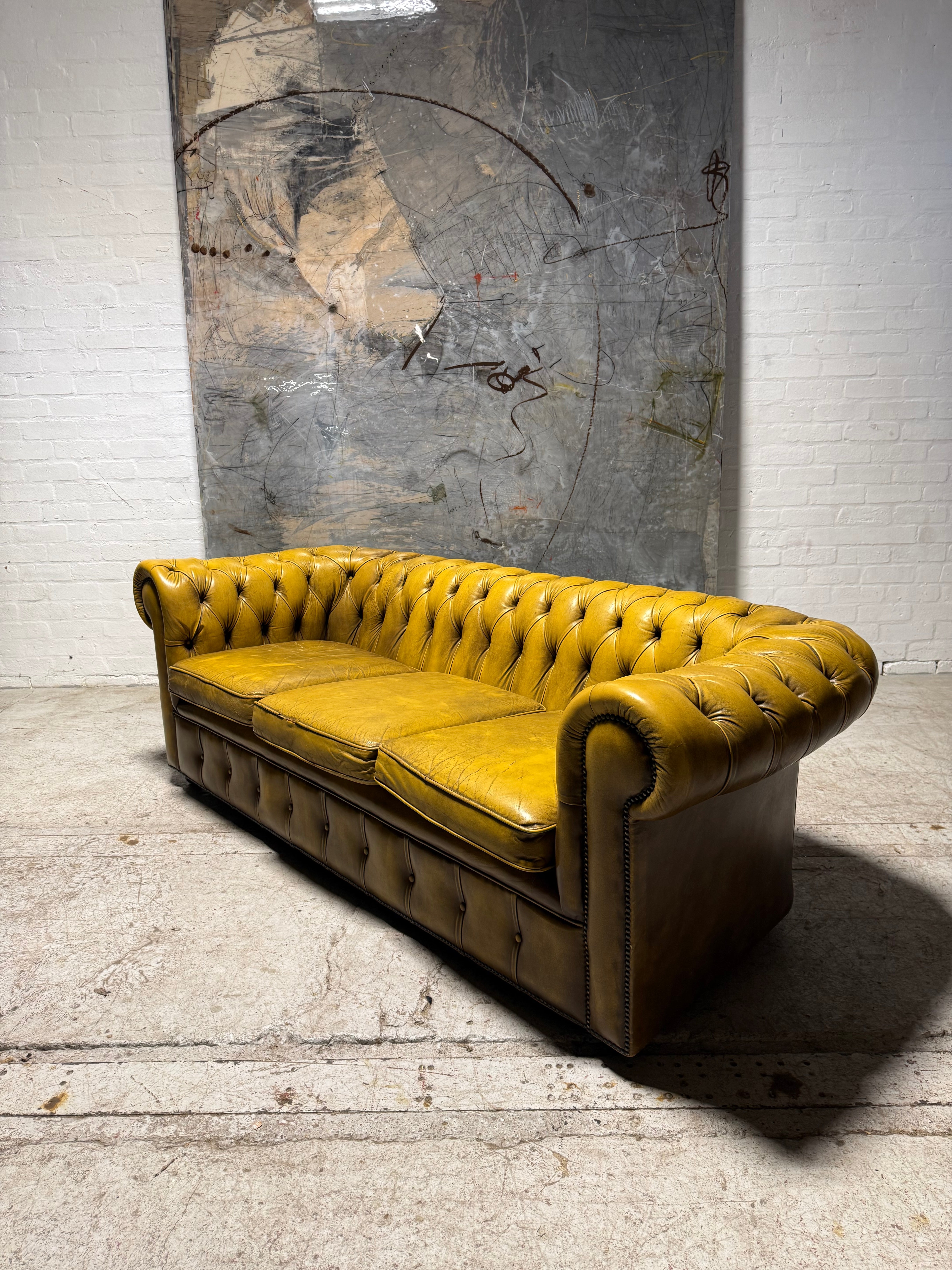 Beautiful Golden Tan Vintage Leather Chesterfield Sofa