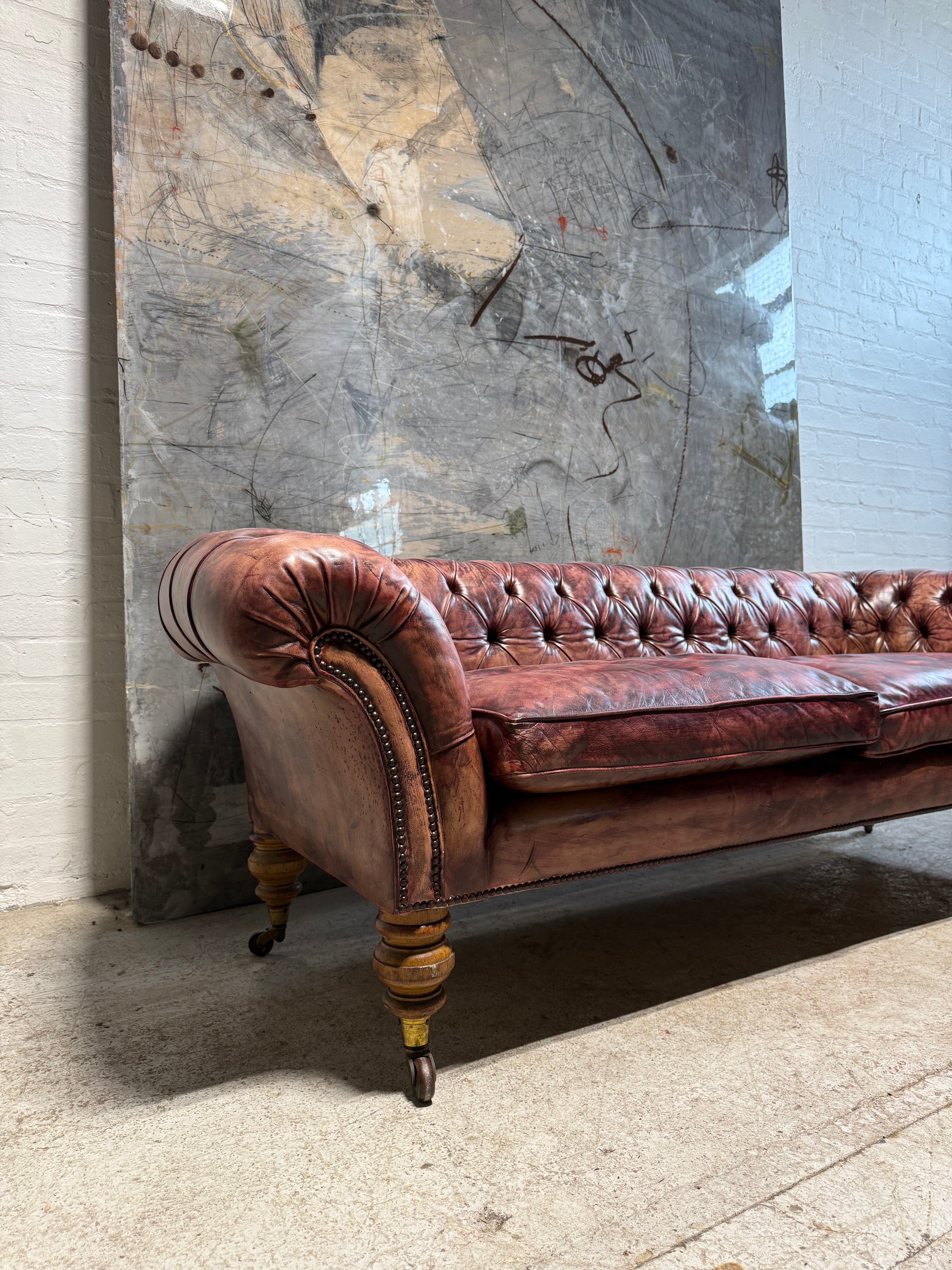 Very Beautiful 19thC Leather Chesterfield Sofa in Hand Dyed Leathers