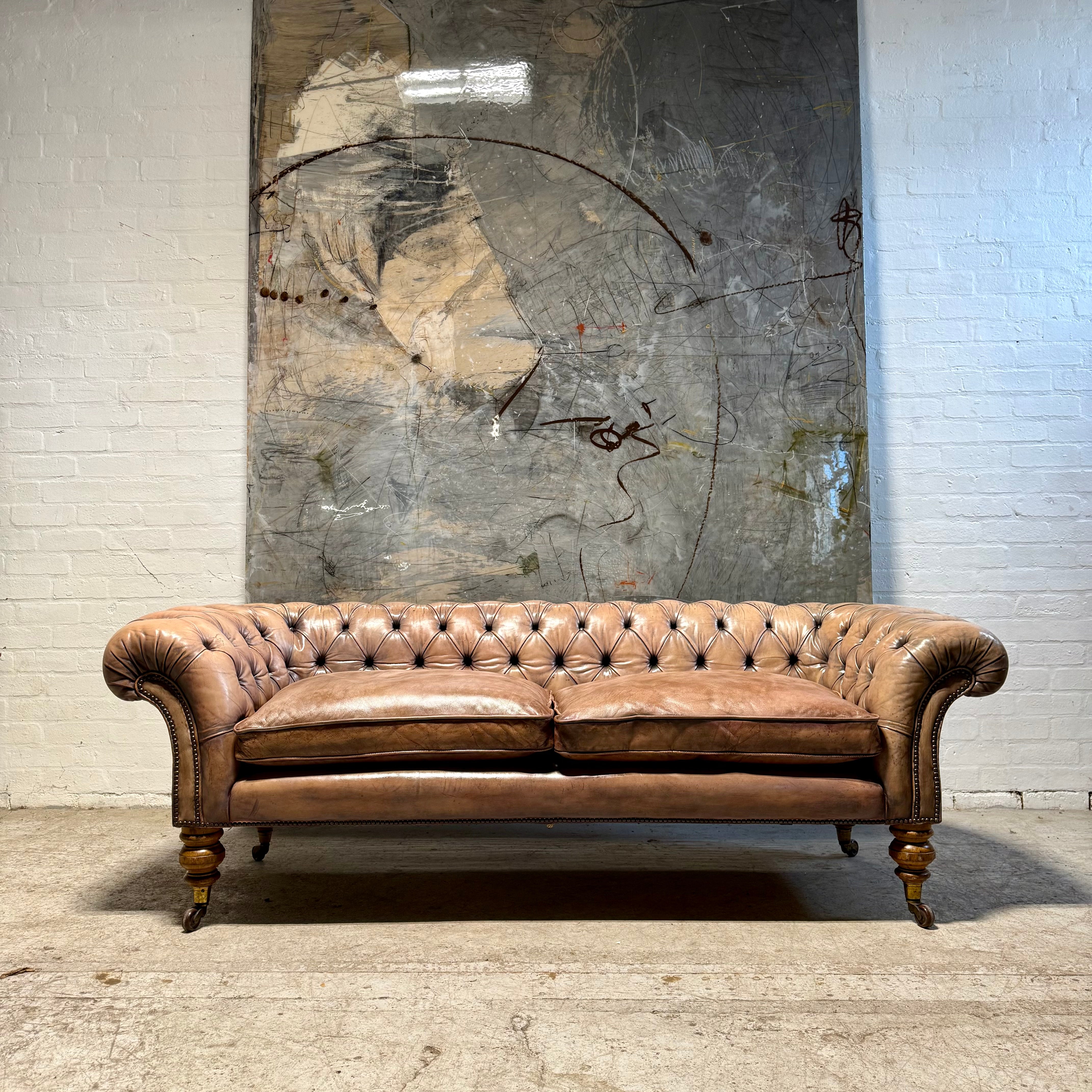 Very Beautiful 19thC Leather Chesterfield Sofa in Hand Dyed Leathers
