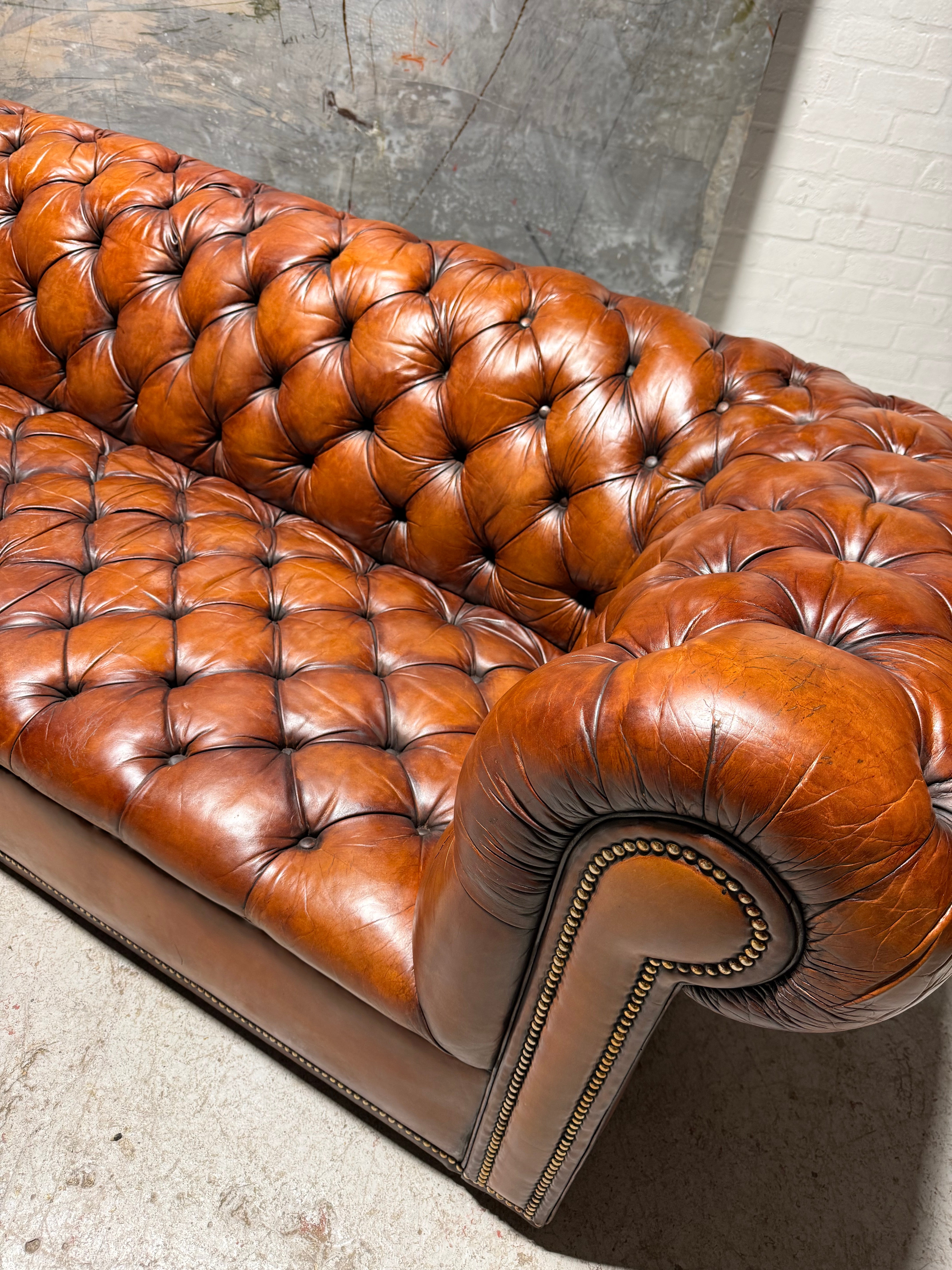 Very Good Early 20thC Antique Leather Chesterfield Sofa