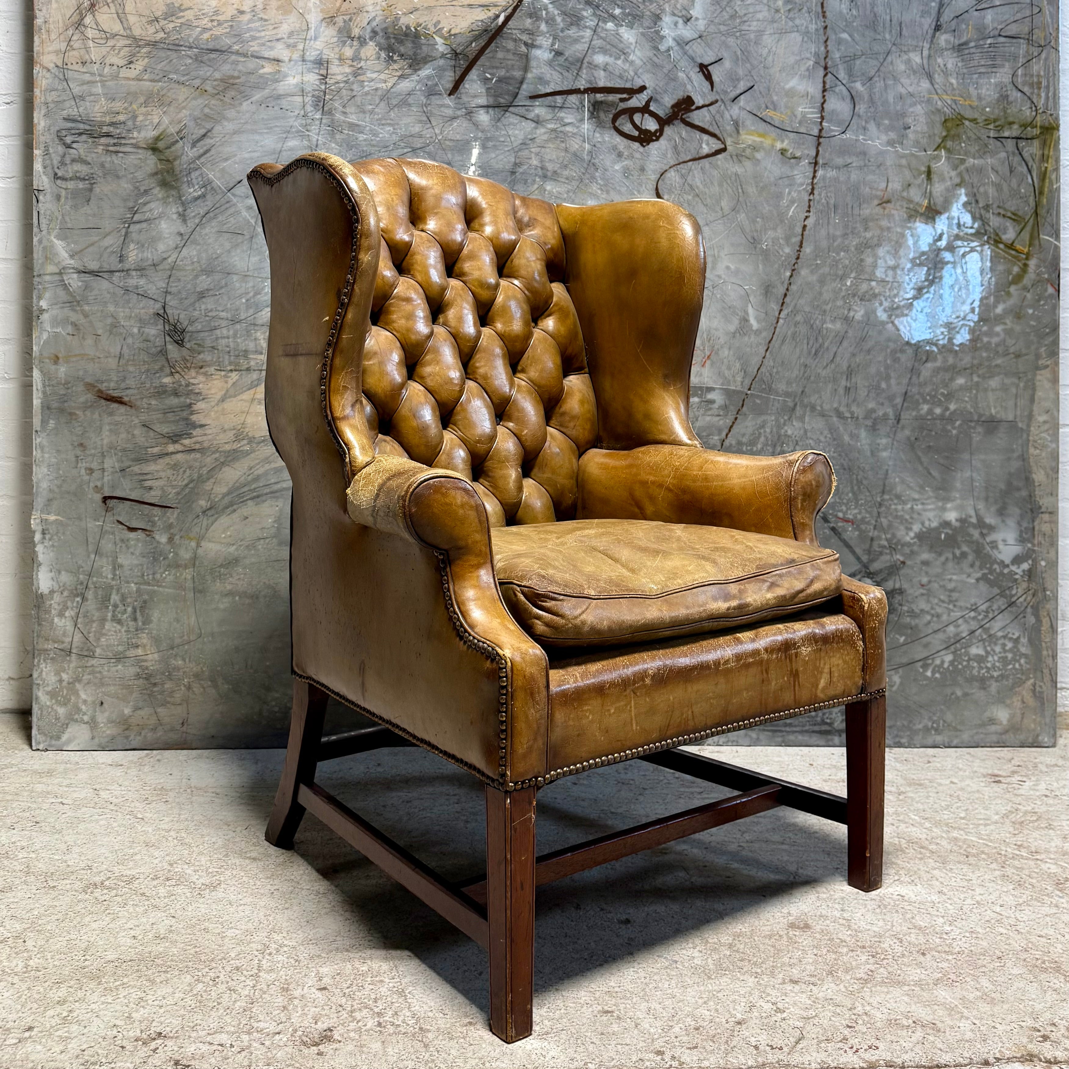 Amazing MidC Hand Dyed Leather Wing Back Chair