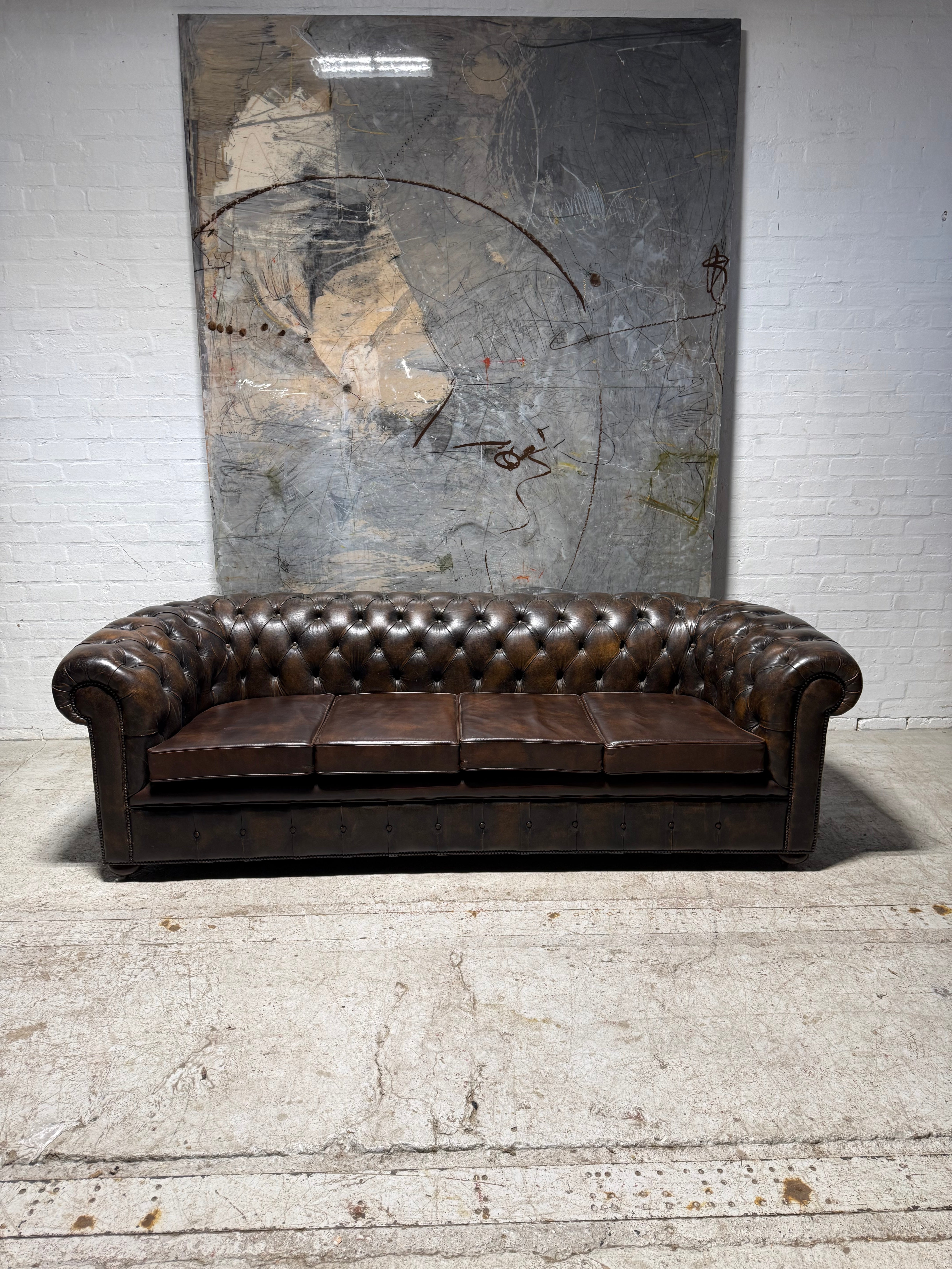 1 of Pair - Very Very well built 4 Seater Leather Chesterfield Sofa