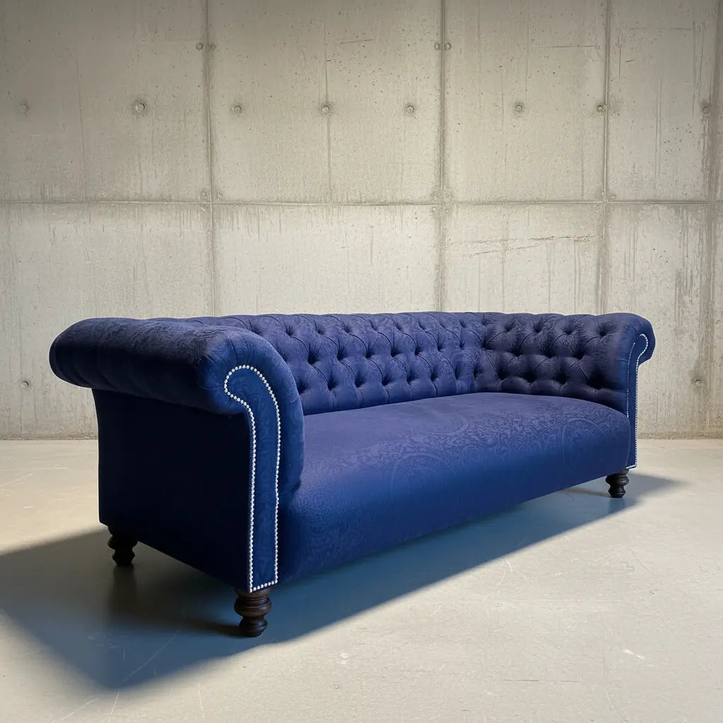 Our Goderich Chesterfield Sofa in Deep Navy Ralph Lauren Fabric Robinson of England