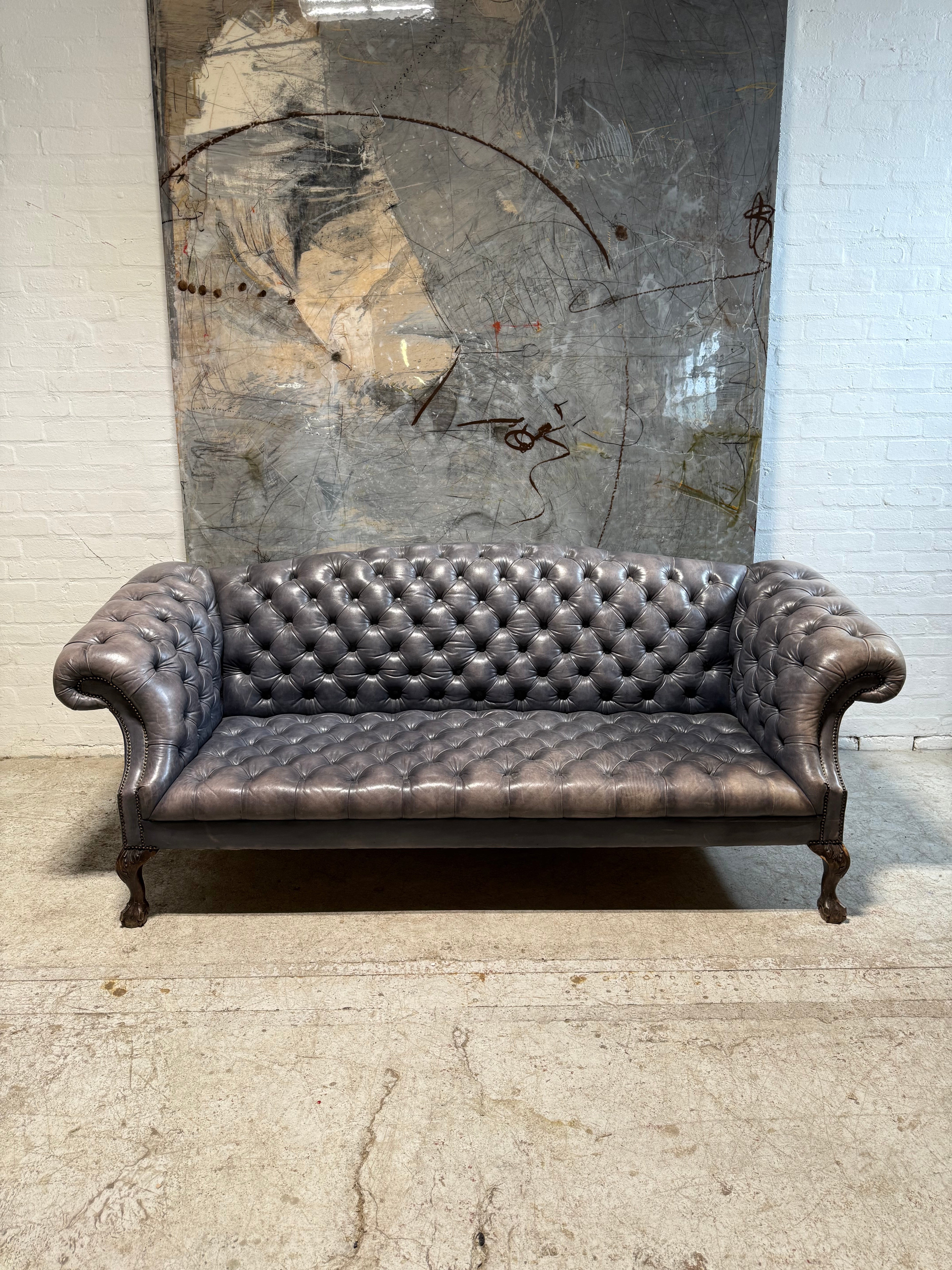 4 Seater Rockingham Chippendale Sofa in hand Dyed Ocean Blue
