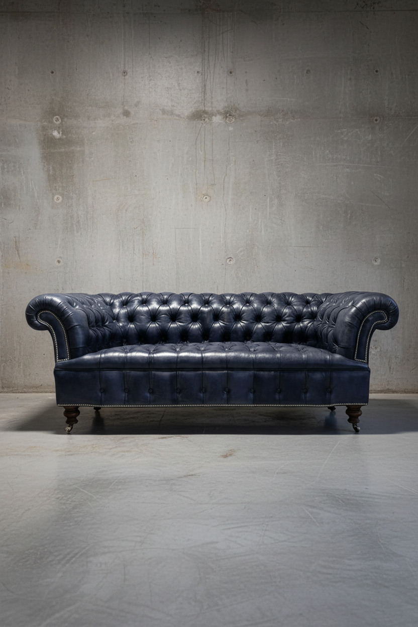 Our Howard Leather Chesterfield Sofa in Hand Dyed Elephant Grey