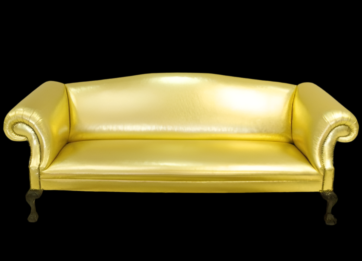 Alan Carr’s Chatty Man Rockingham Chippendale Sofa – Golden Leather