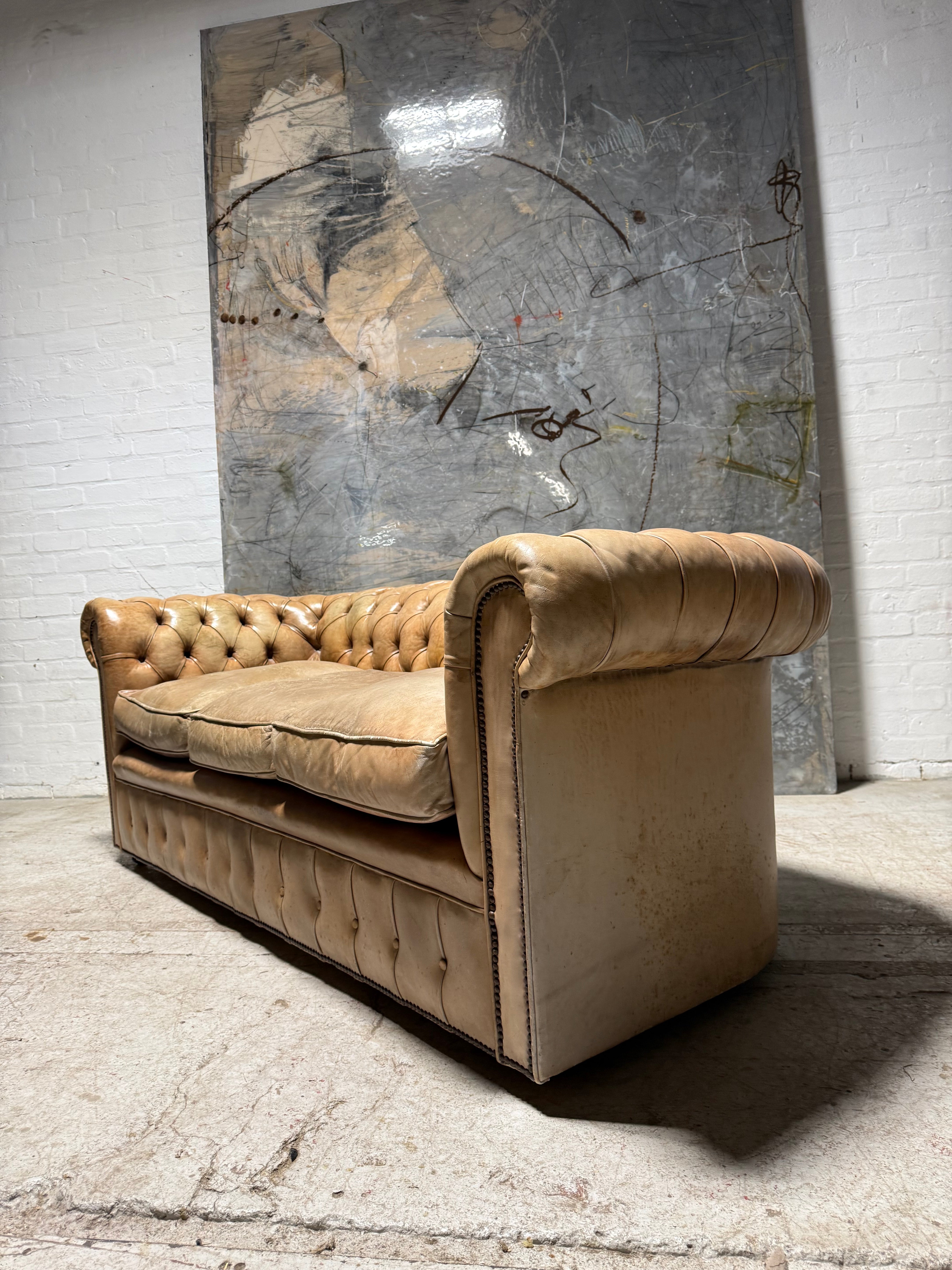 Very Good MidC Hand Dyed Leather Chesterfield Sofa