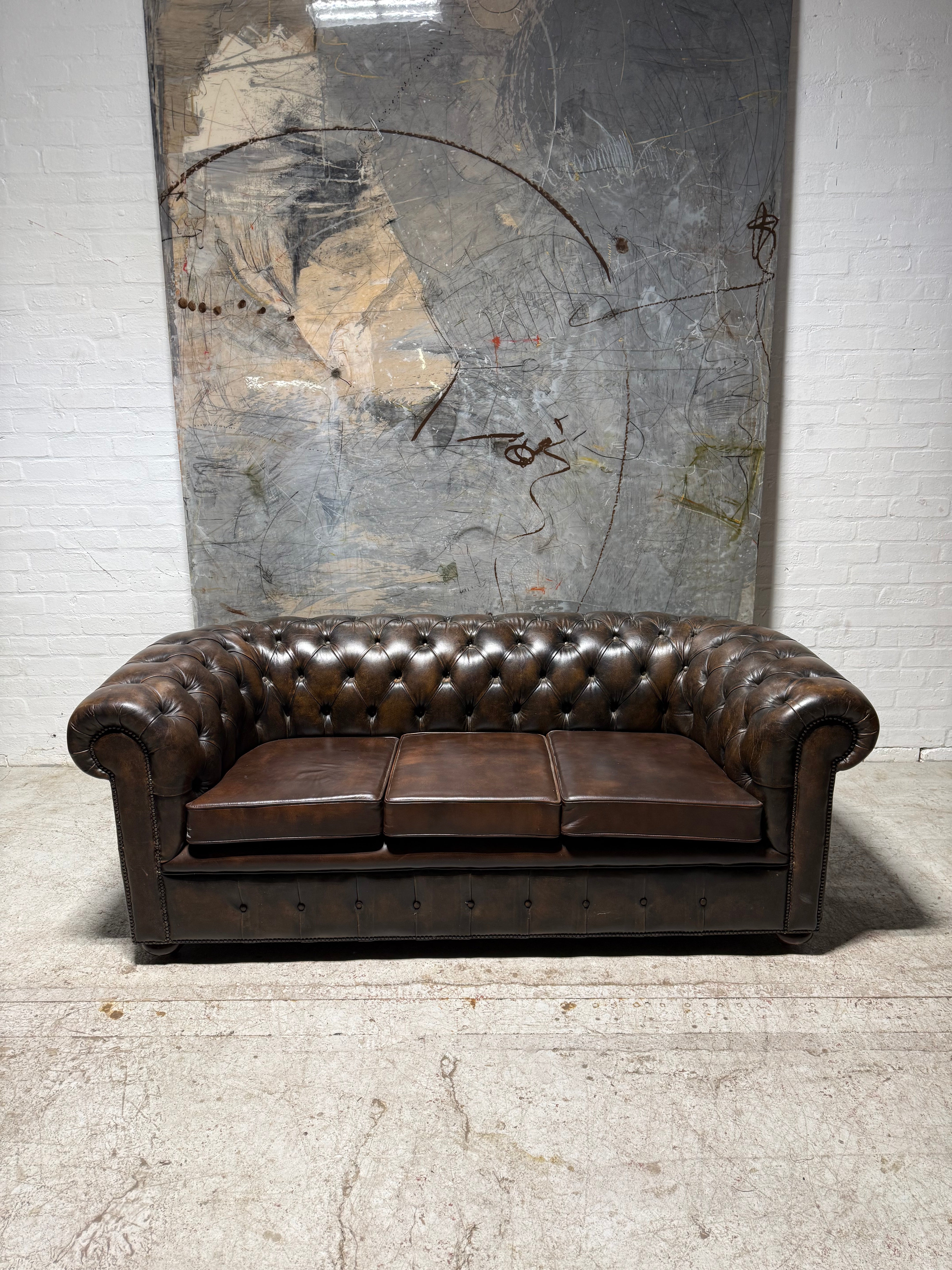 1 of A Pair - Very Very Good 3 Seater & 4 Seater Leather Chesterfield Sofas