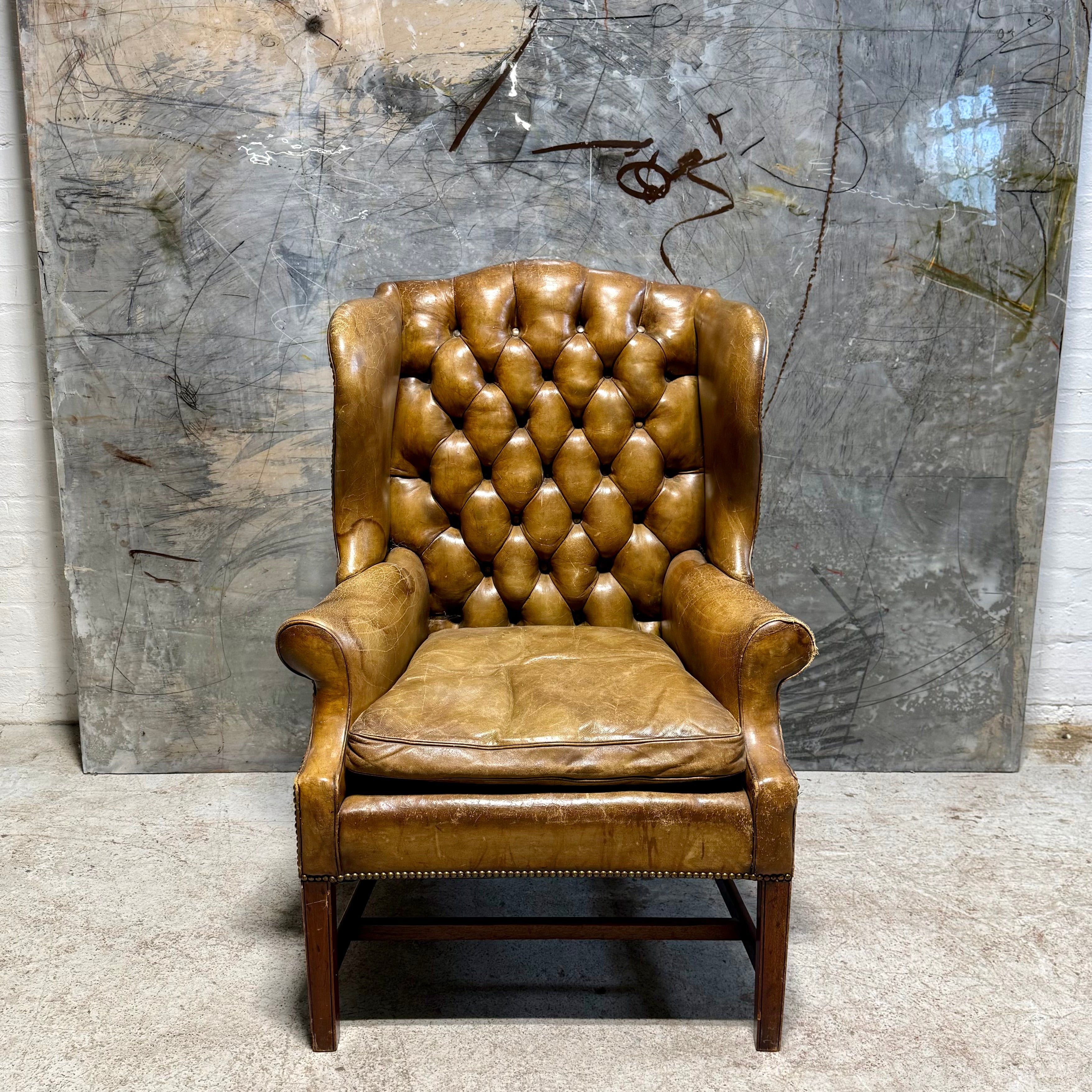 Amazing MidC Hand Dyed Leather Wing Back Chair