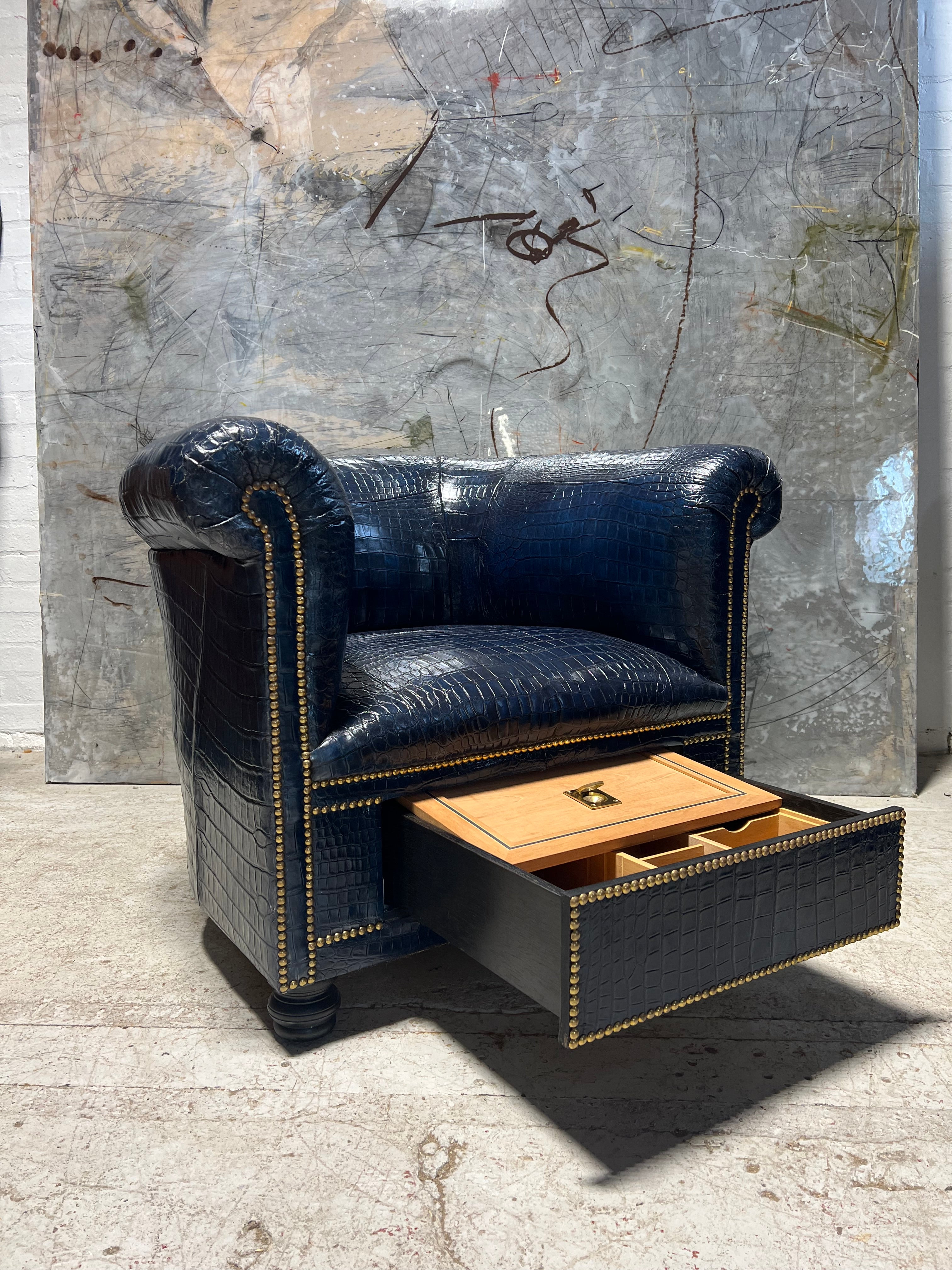 Crocodile Skin Gentleman’s Club Chair with Humidor