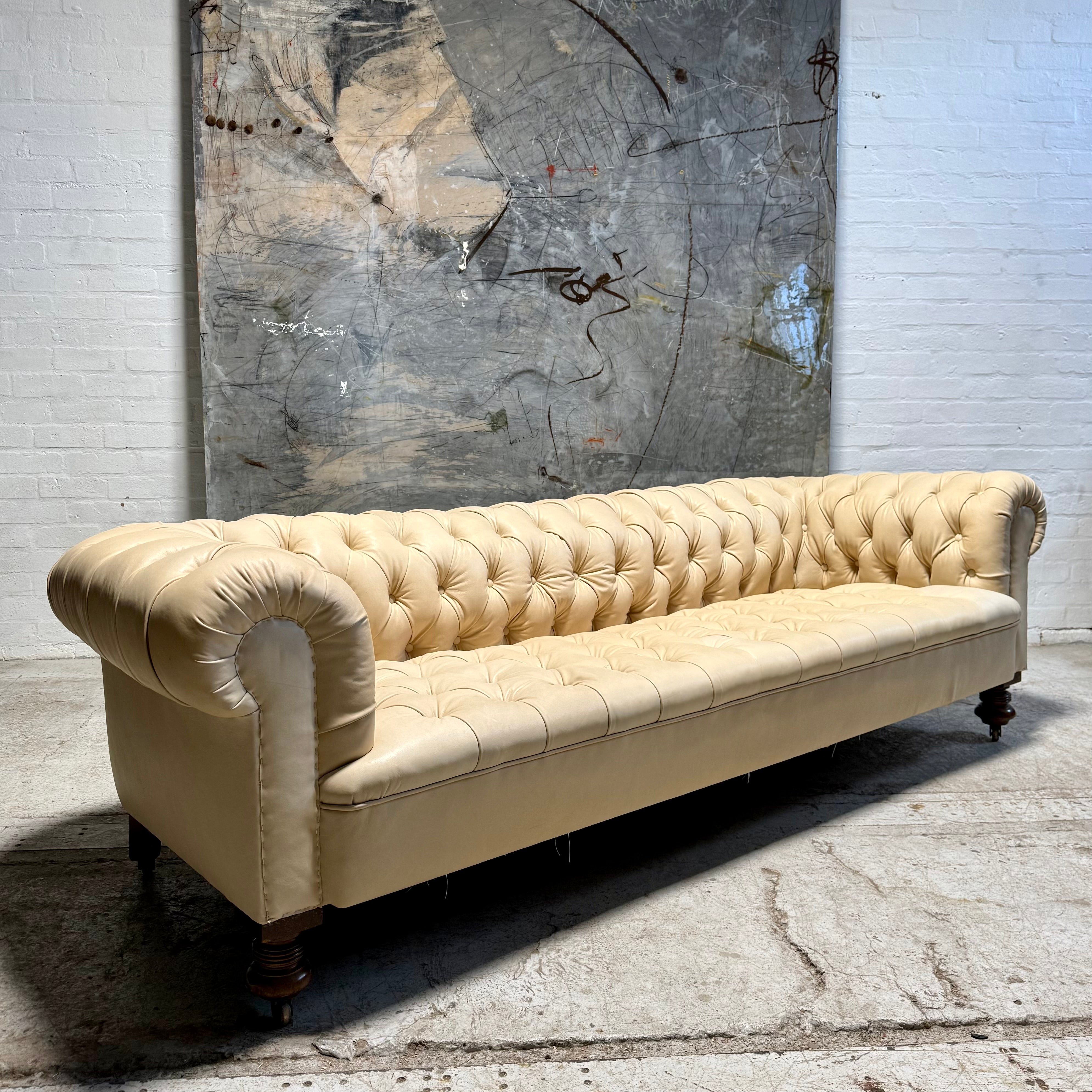 250cm Early 20thC Antique Leather Chesterfield Sofa (to be hand dyed)