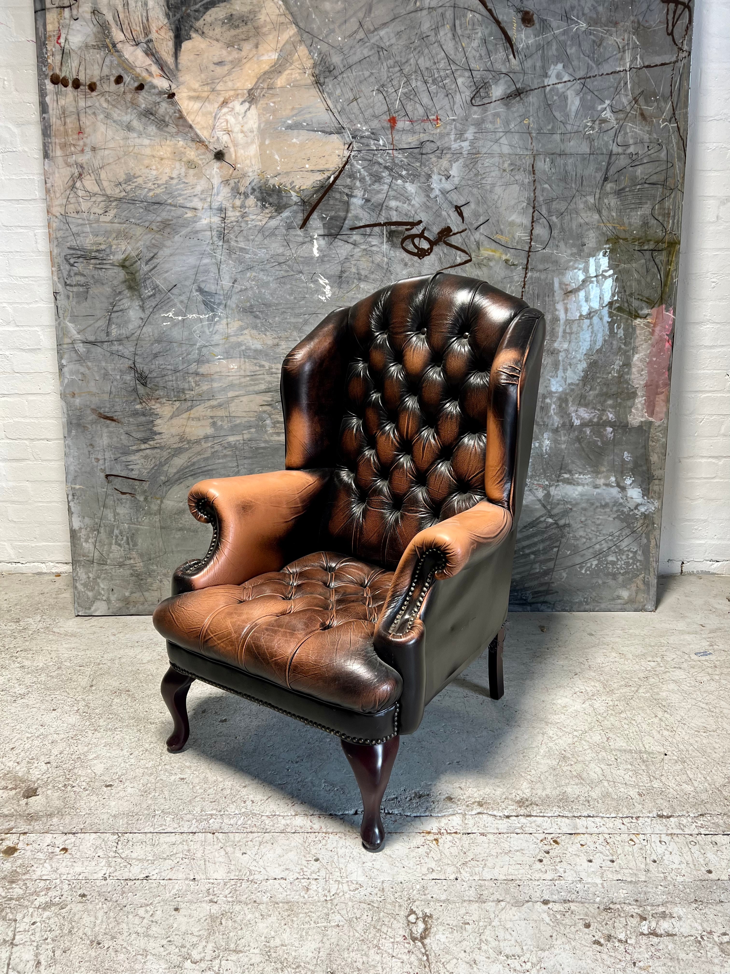 A Really Elegant Georgian Style Gentleman’s Wing Back Chair in Amazing Brown Leather