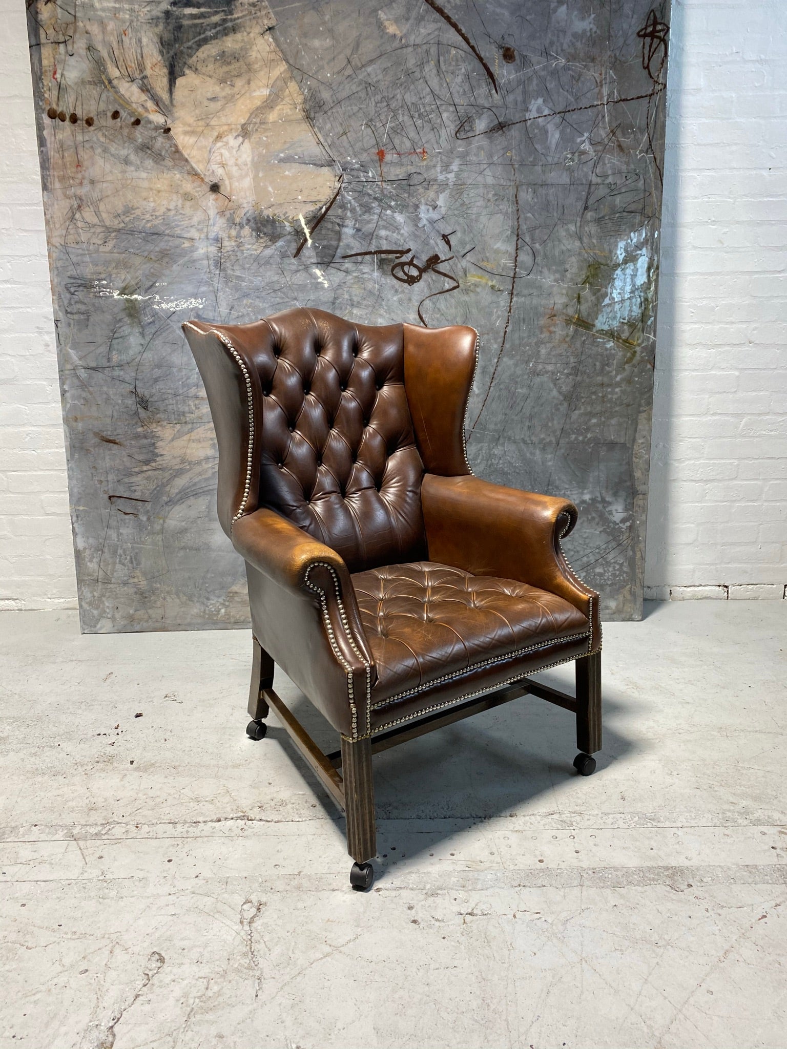 Stunning - MidC Leather Chesterfield Gentleman’s Wing Back Back