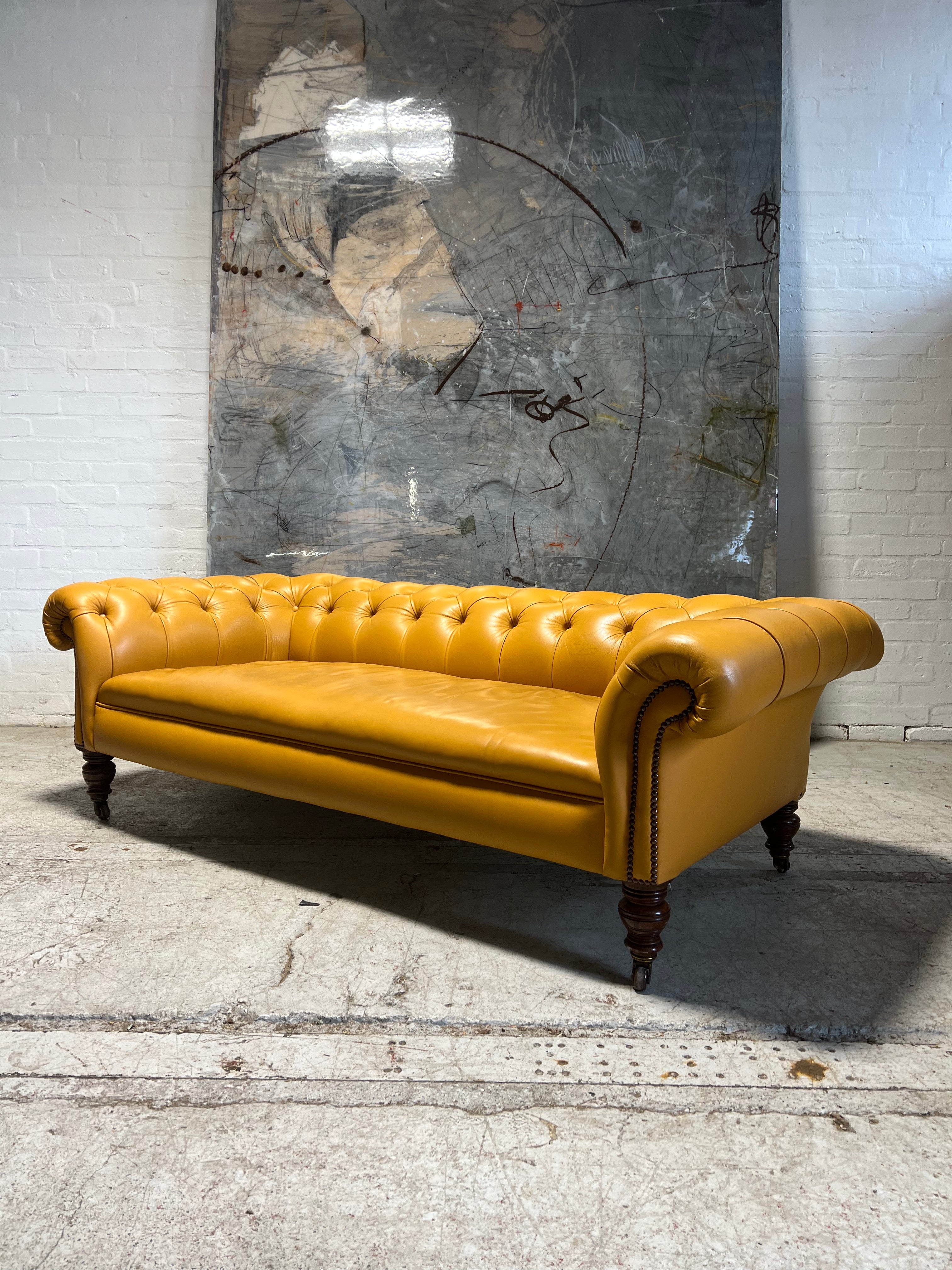 Elegant Antique 19ThC Victorian Chesterfield Sofa in Yellow