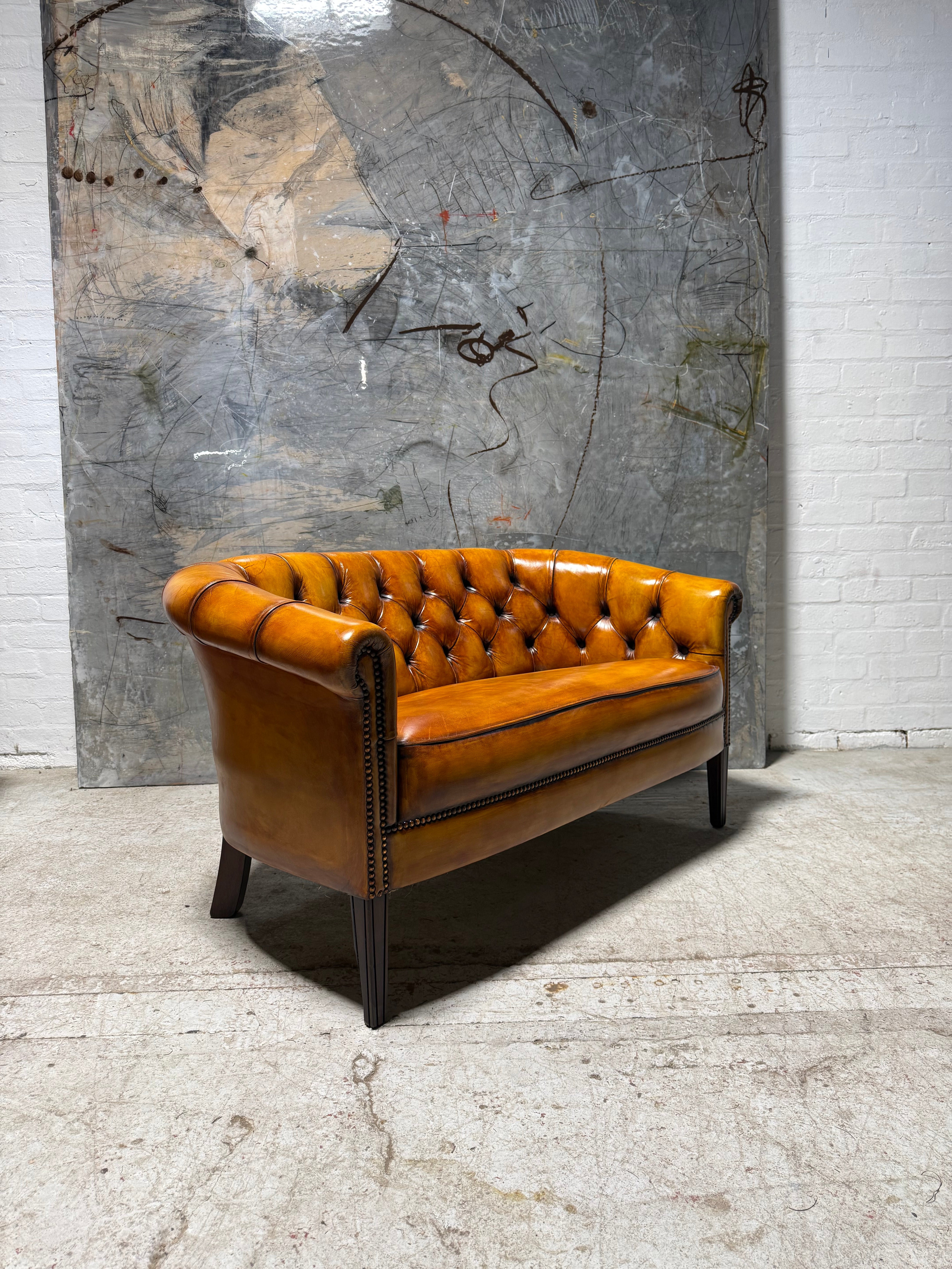 Lovely Hand Dyed Leather Office Sofa in Golden Tan