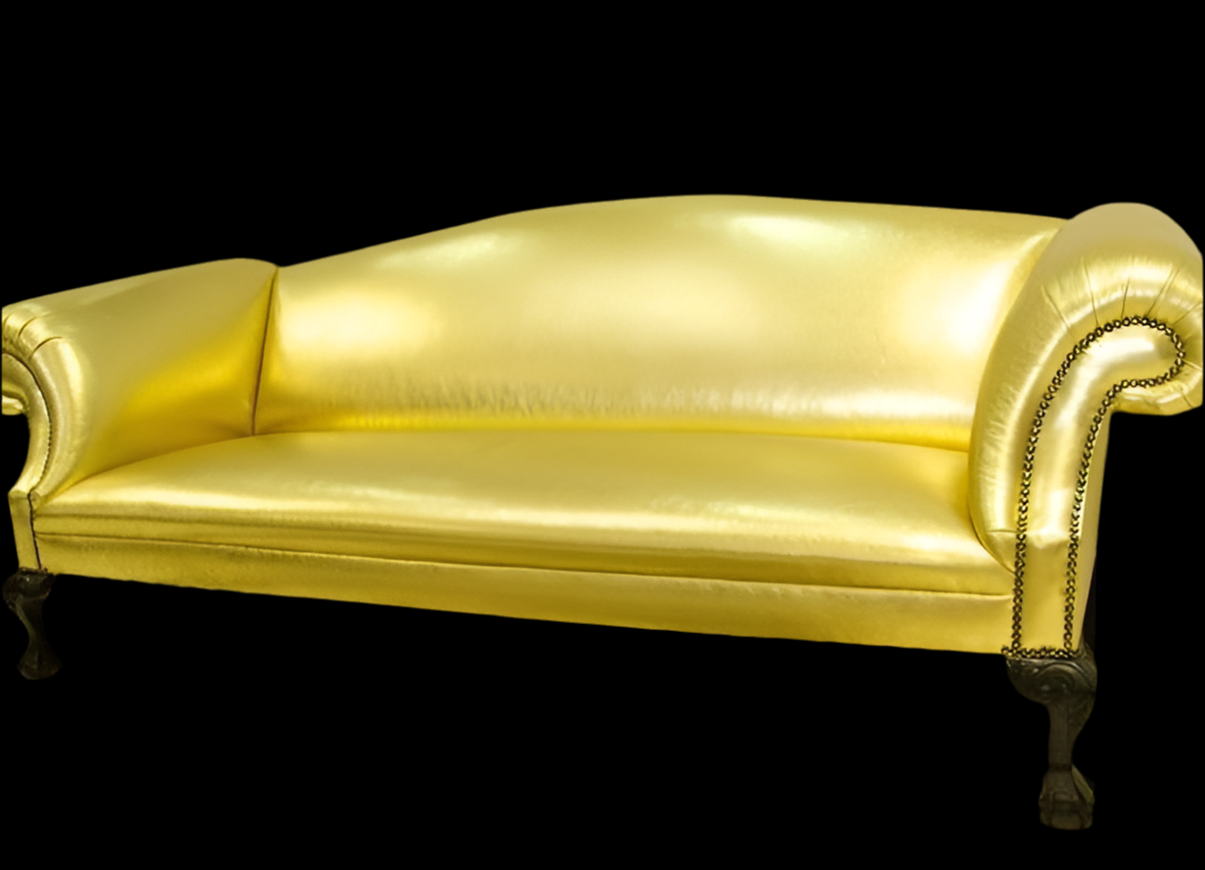 Alan Carr’s Chatty Man Rockingham Chippendale Sofa – Golden Leather