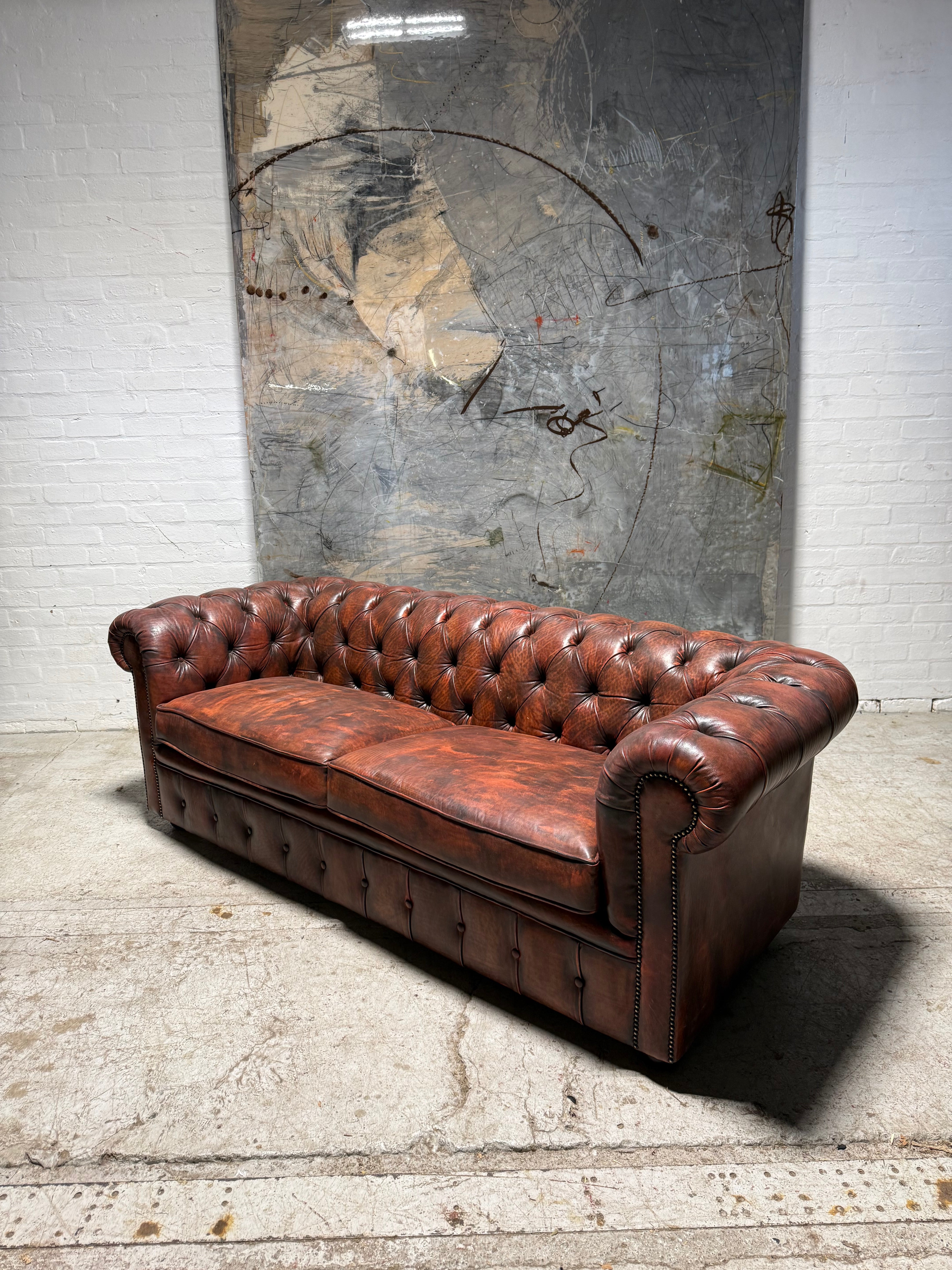 Restored Twice Loved Hand Dyed Leather Chesterfield Large 3 Seater Sofa