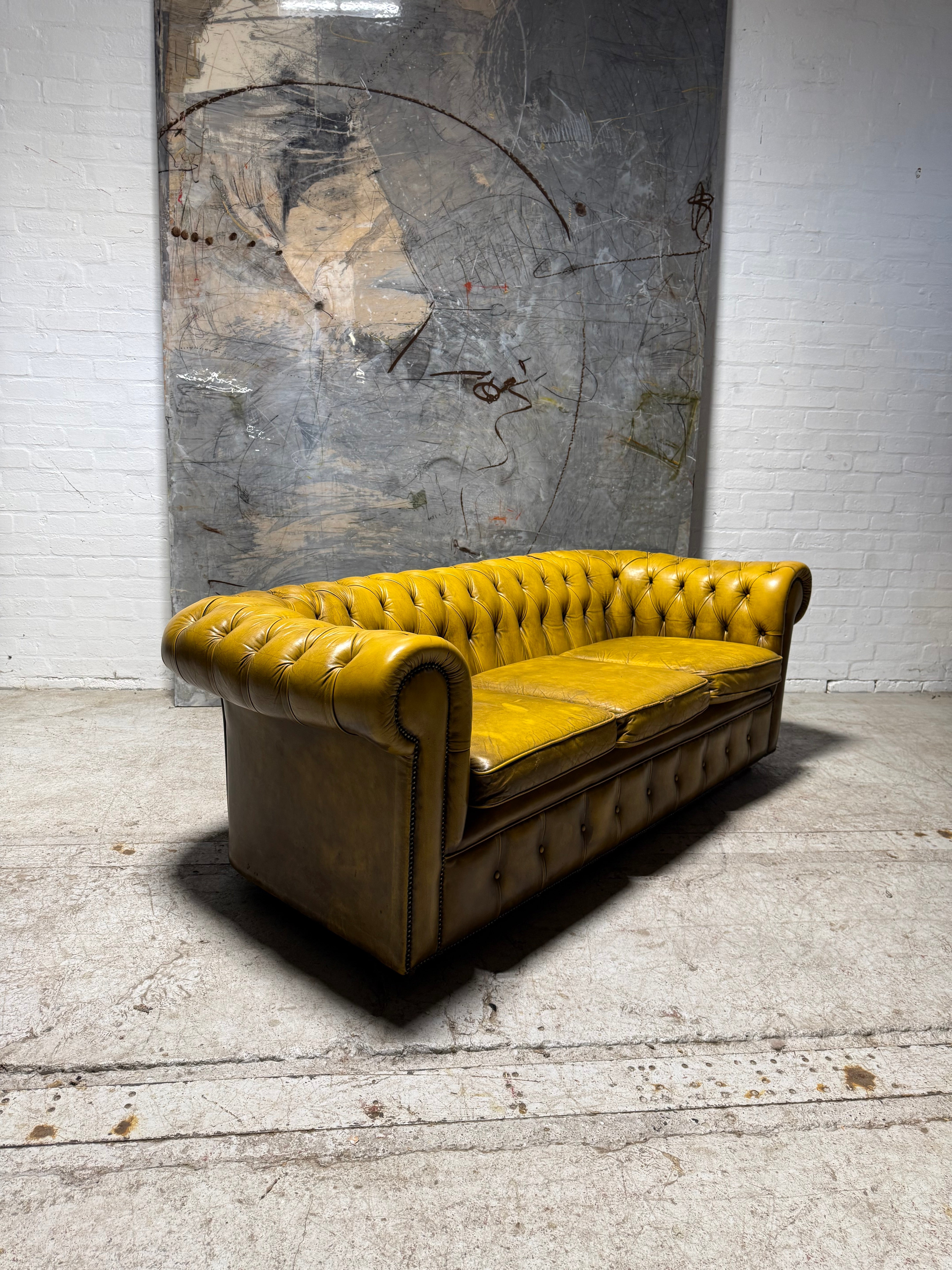 Beautiful Golden Tan Vintage Leather Chesterfield Sofa