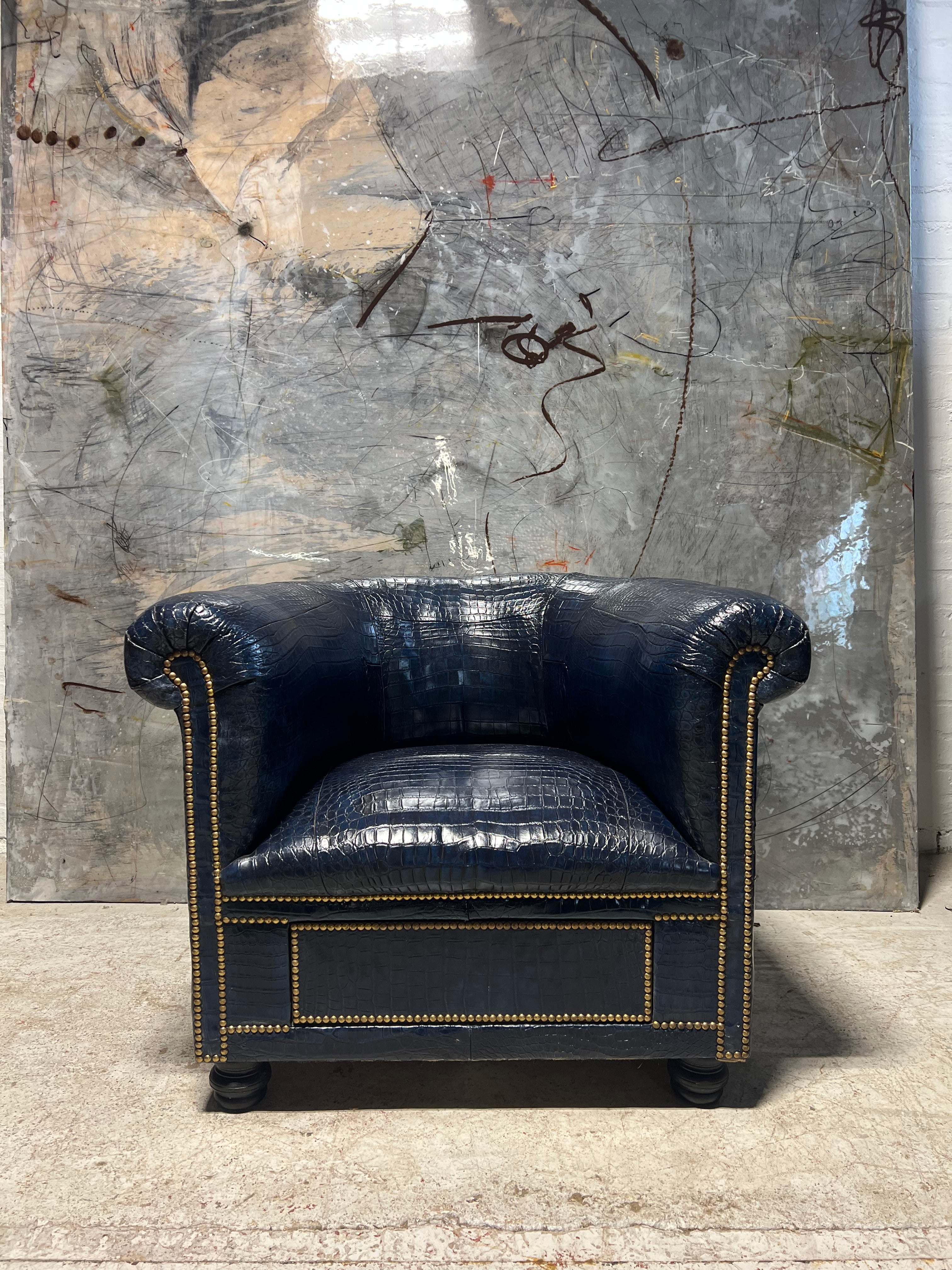 Crocodile Skin Gentleman’s Club Chair with Humidor