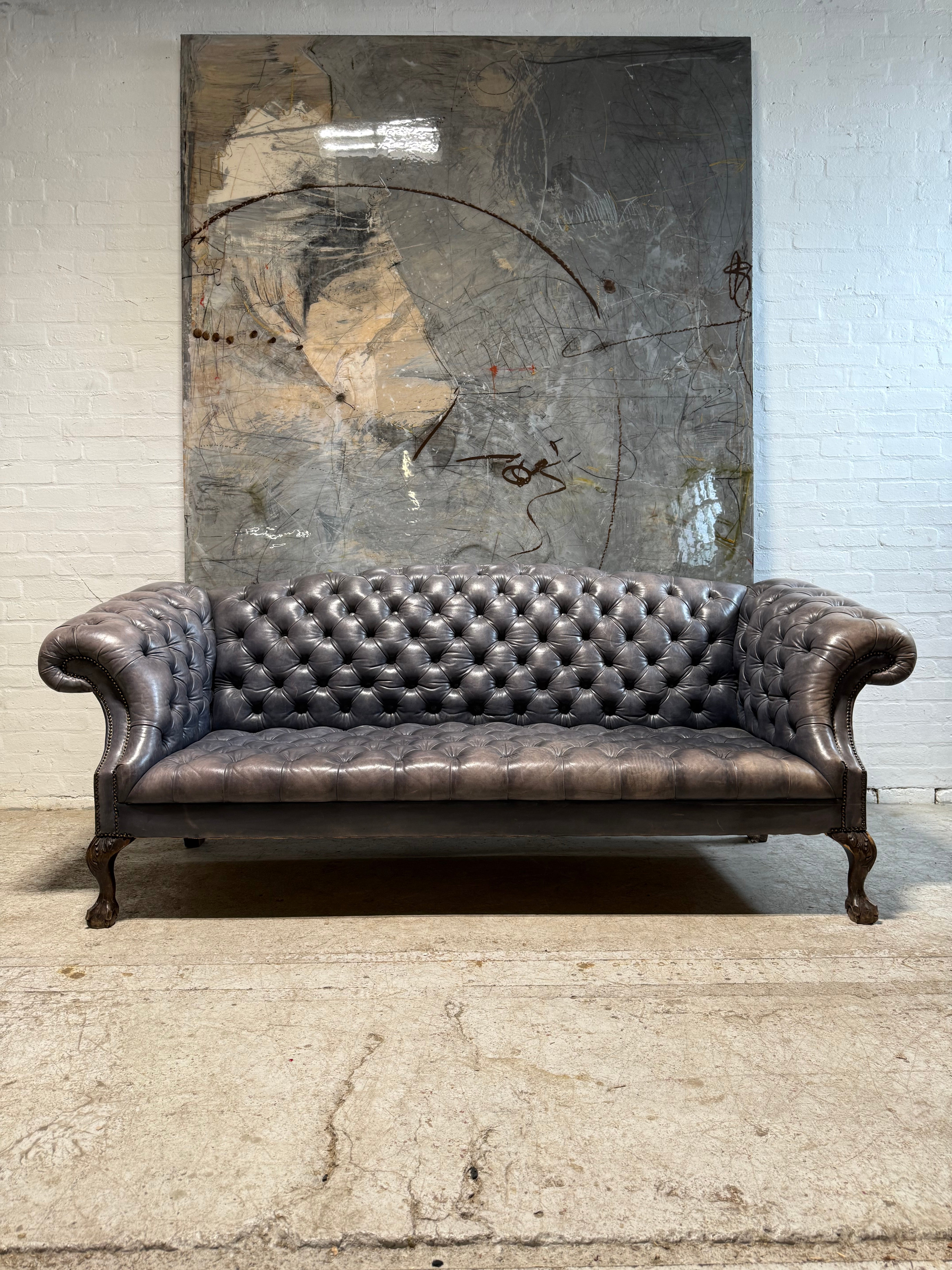 4 Seater Rockingham Chippendale Sofa in hand Dyed Ocean Blue