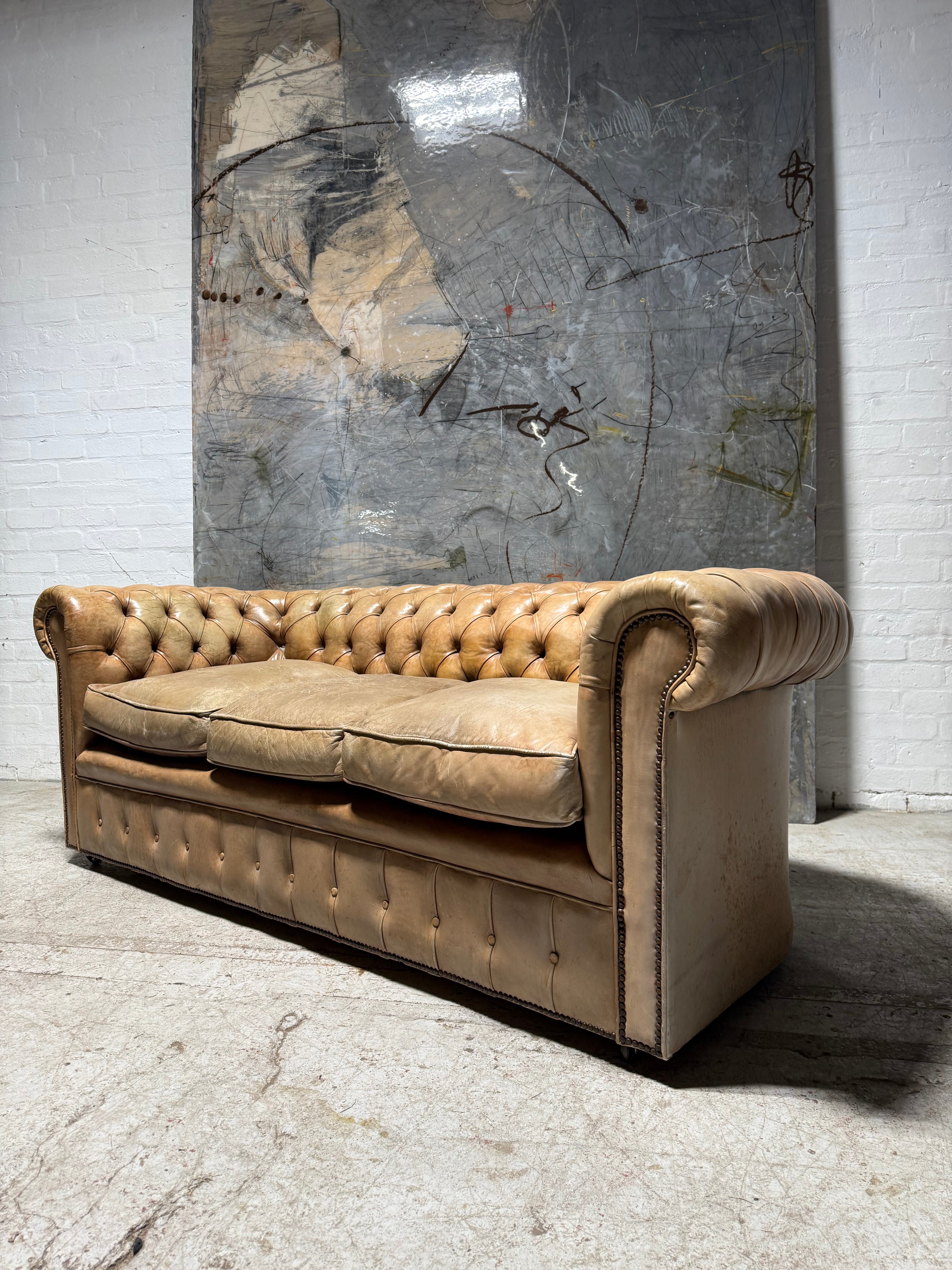 Very Good MidC Hand Dyed Leather Chesterfield Sofa
