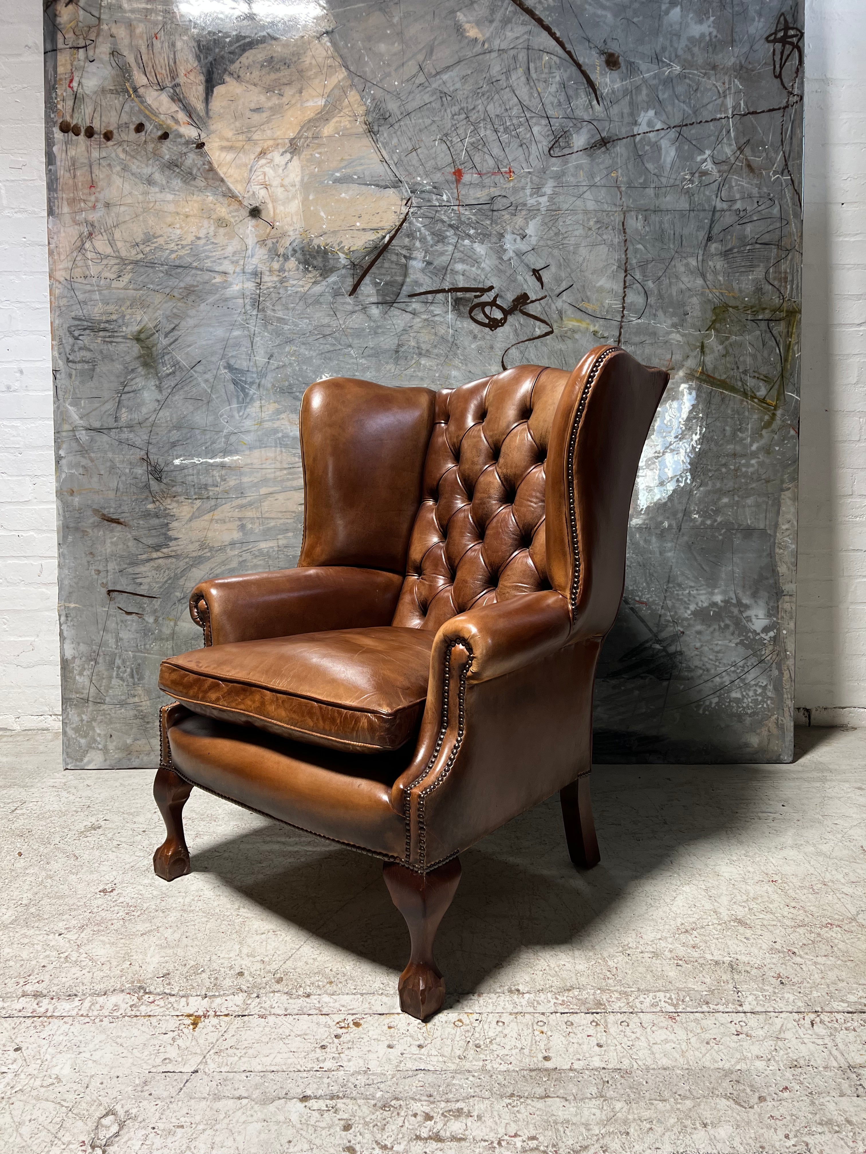 From Robbie William’s Compton Bassett House - Stunning MidC Vintage Leather Wing Back Chair