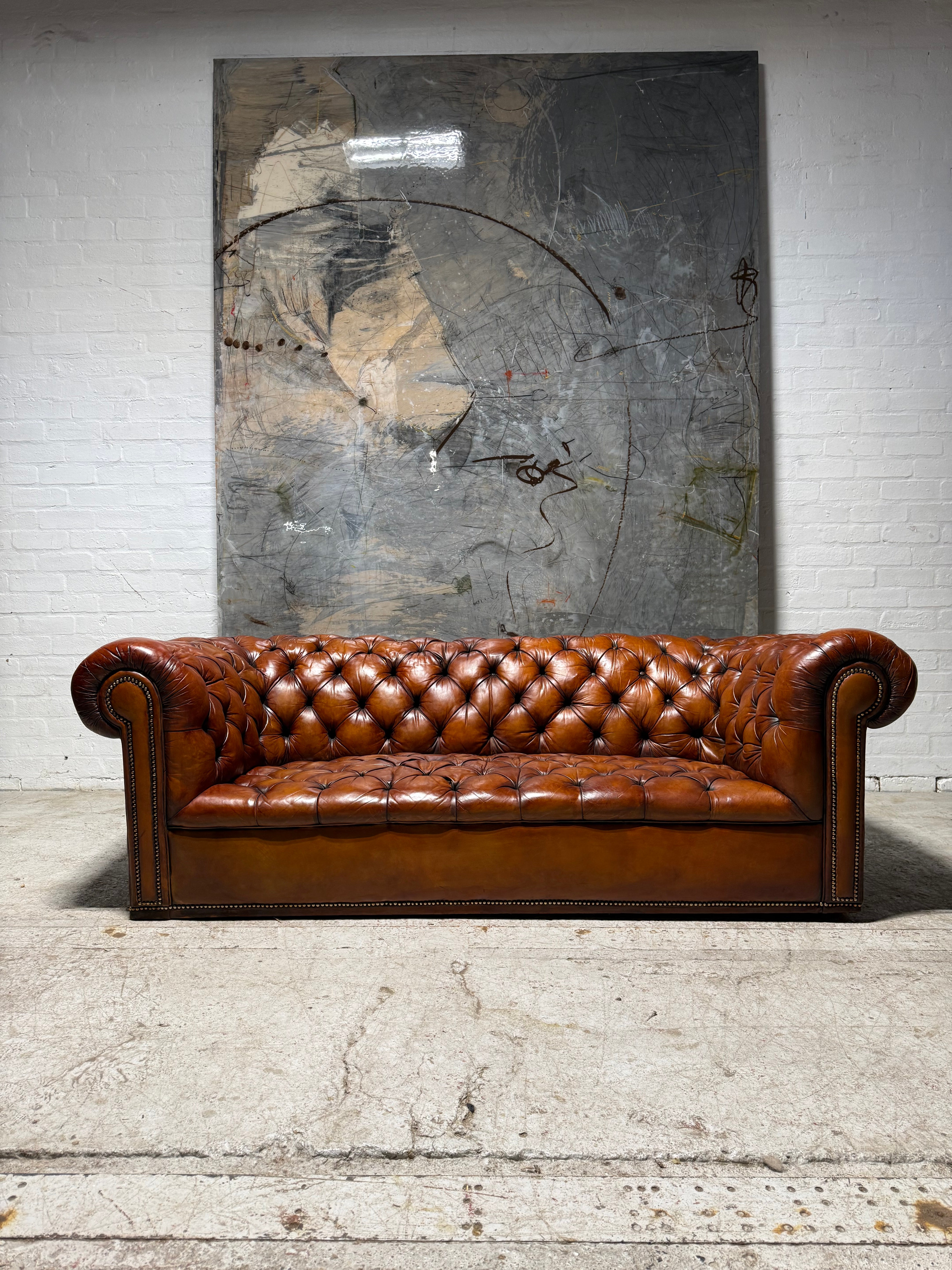 Very Good Early 20thC Antique Leather Chesterfield Sofa