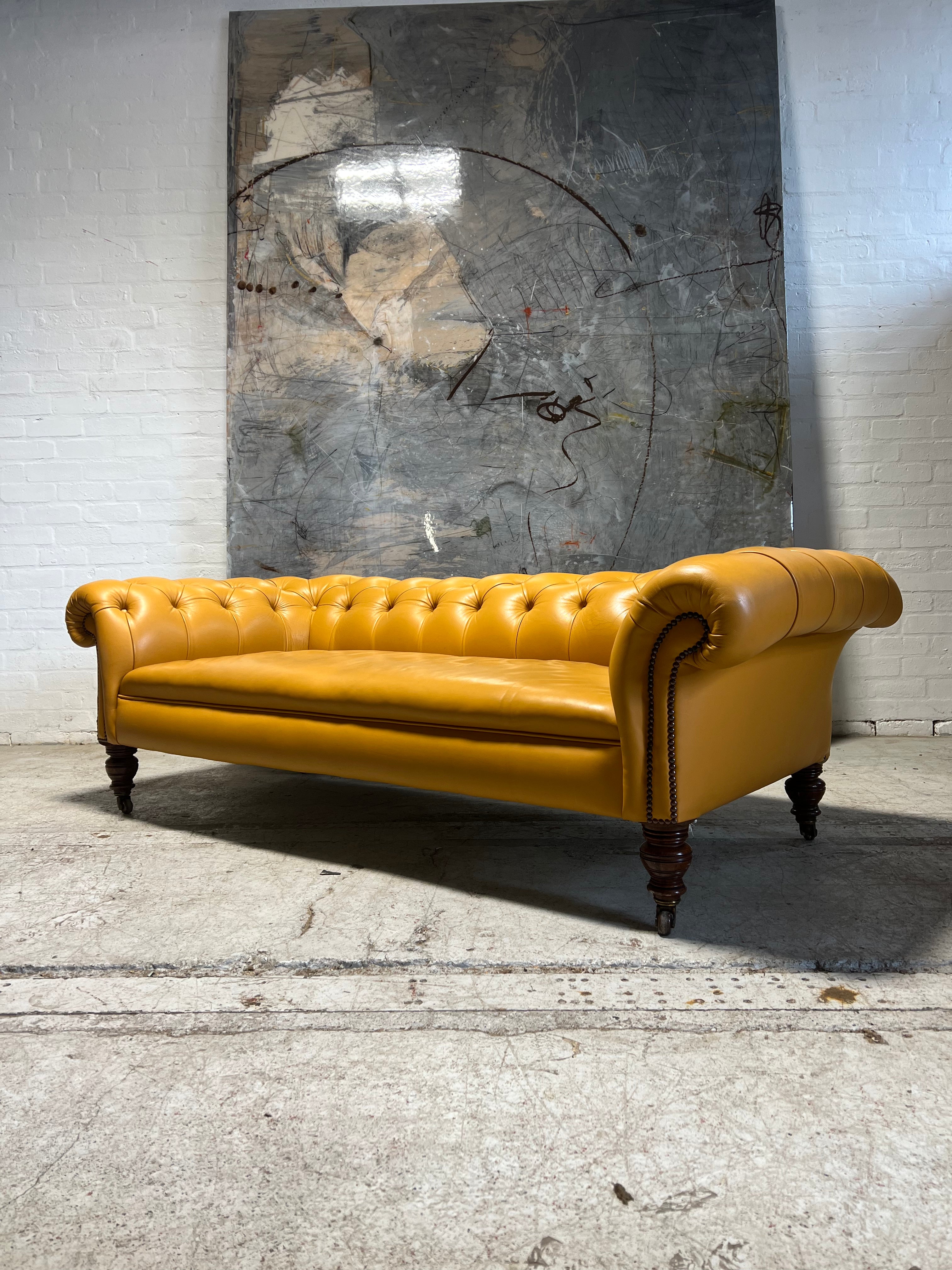 Elegant Antique 19ThC Victorian Chesterfield Sofa in Yellow