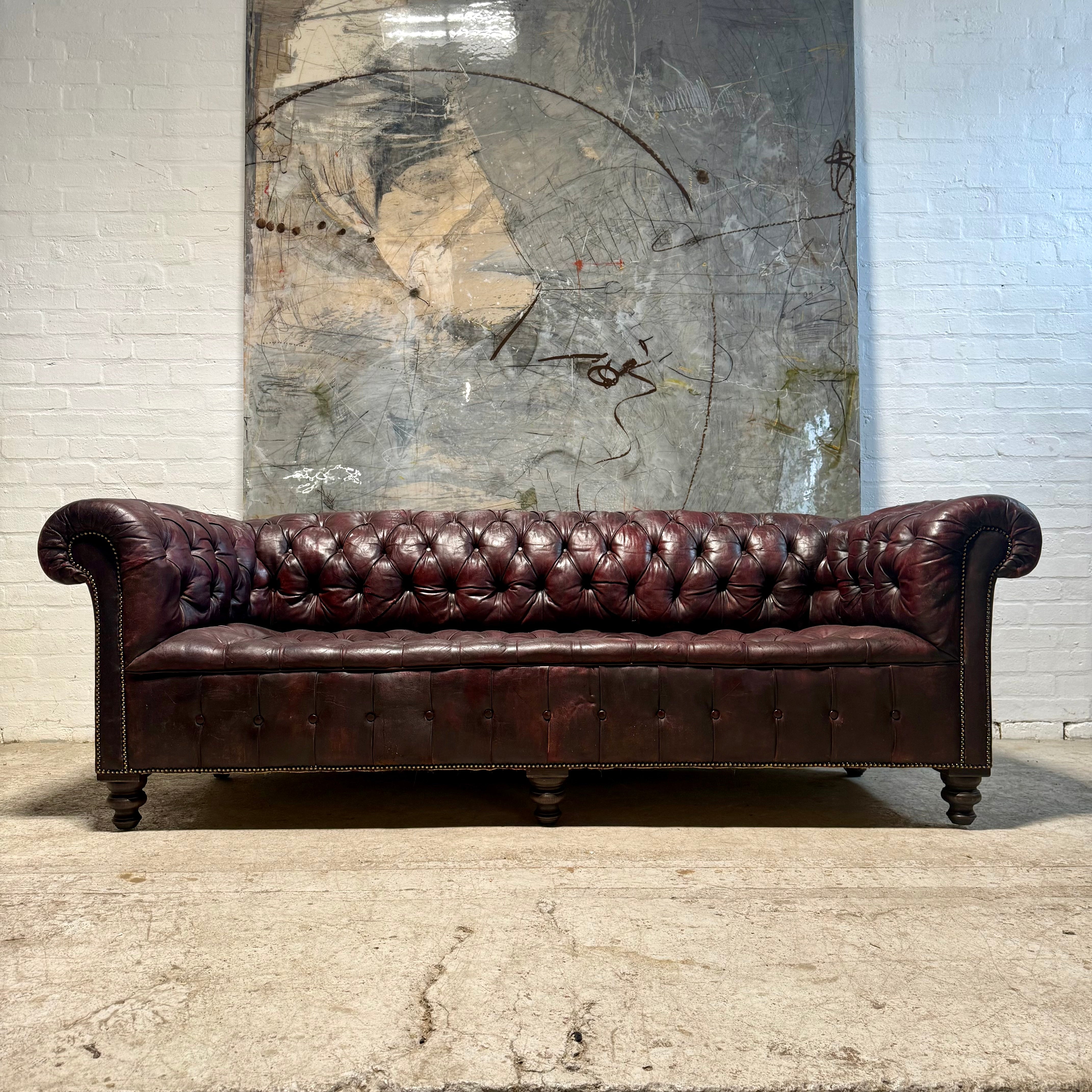 Exceptional Large Country House Leather Chesterfield Sofa Circa 1900