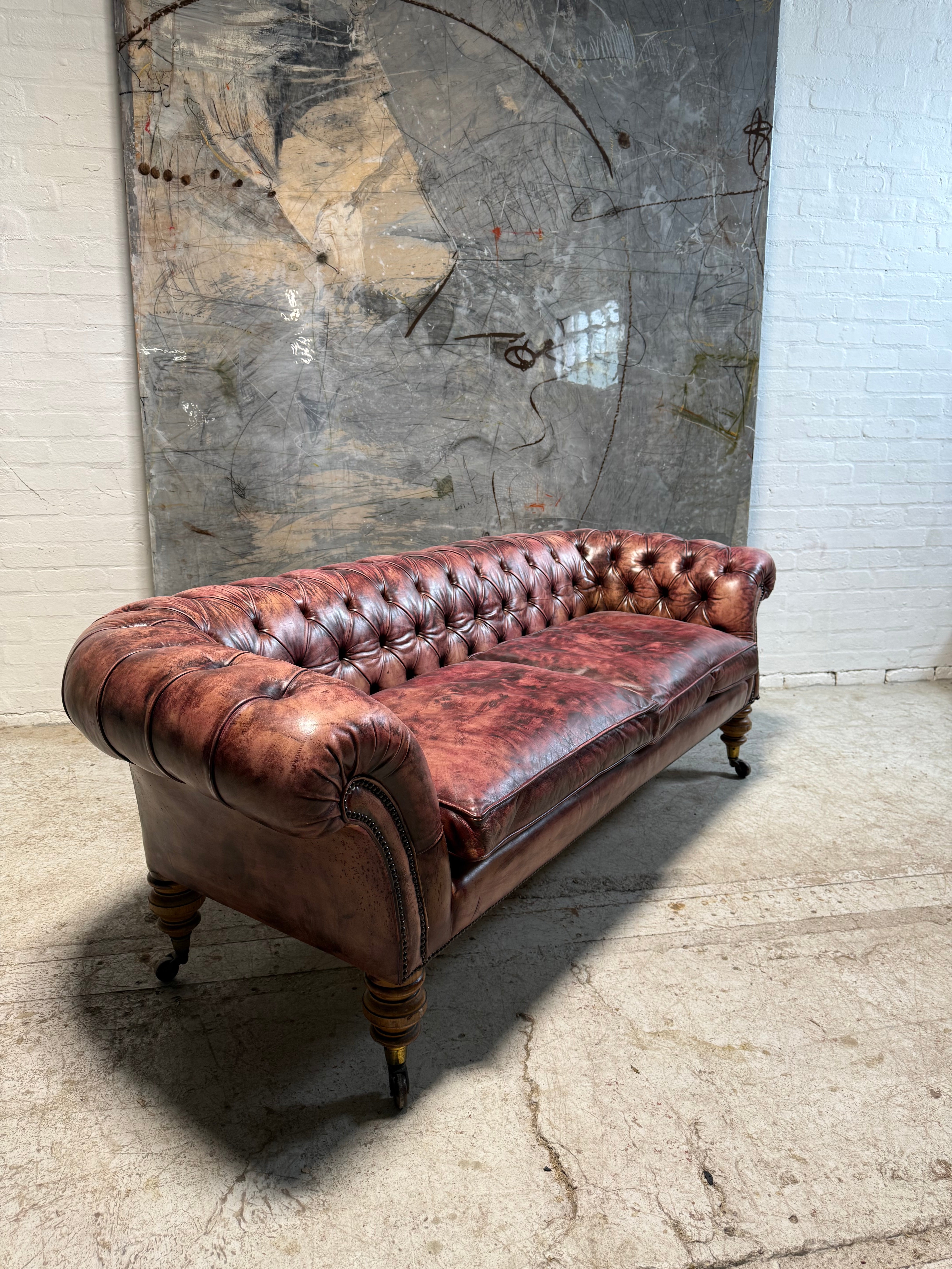Very Beautiful 19thC Leather Chesterfield Sofa in Hand Dyed Leathers