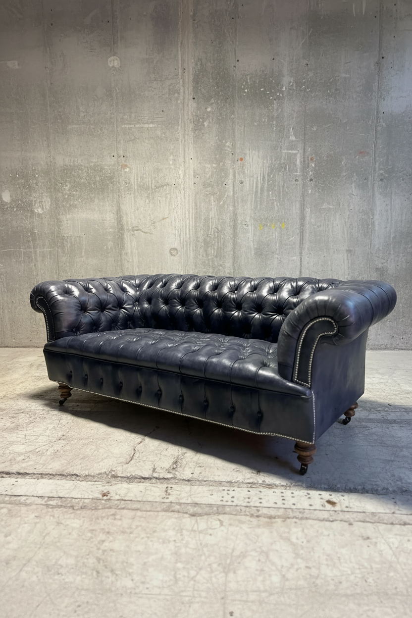 Our Howard Leather Chesterfield Sofa in Hand Dyed Elephant Grey