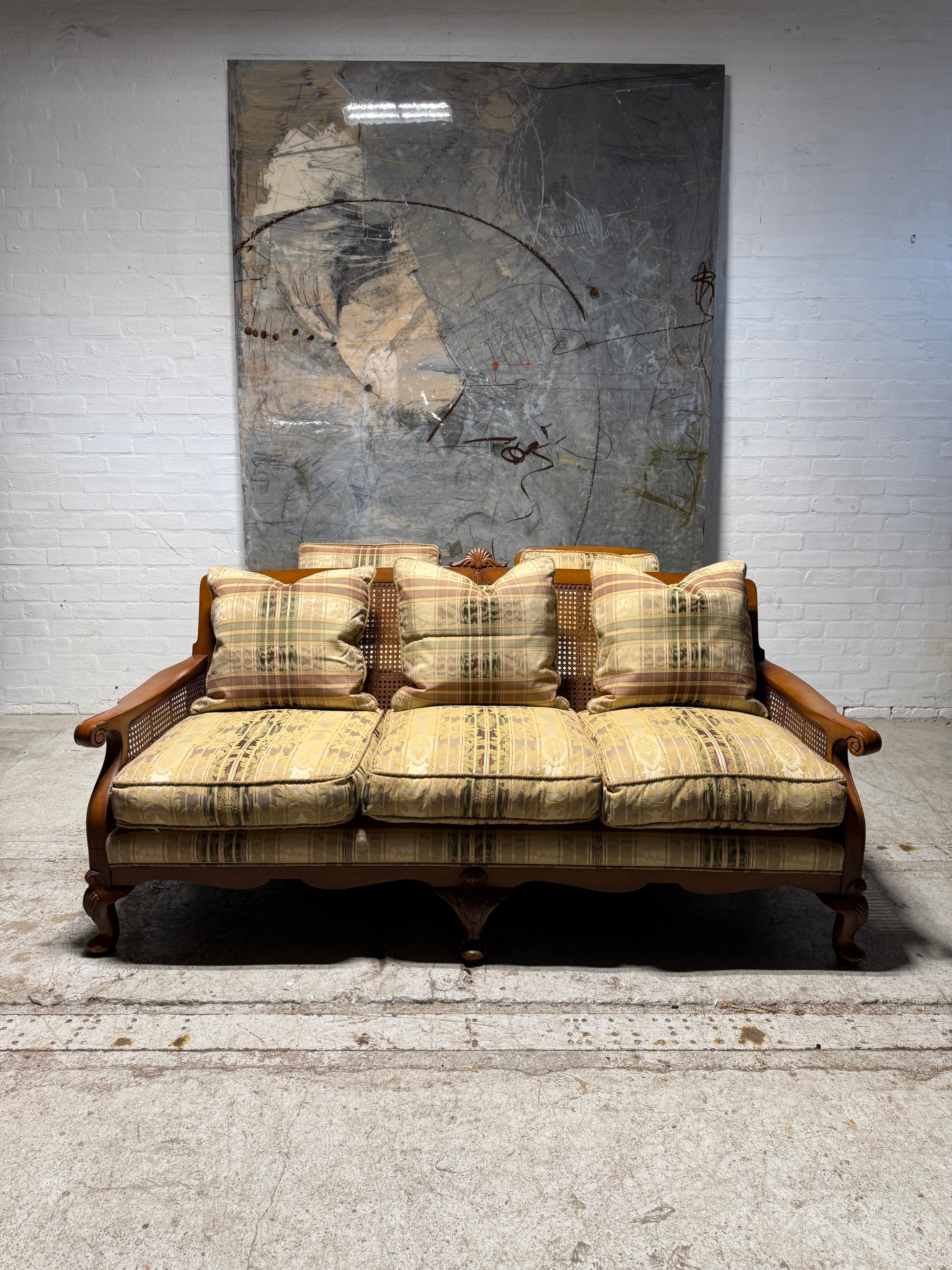Art Forma for Harrods Bergere 3 Piece Suite in Light Mahogany and Tartan Plaid