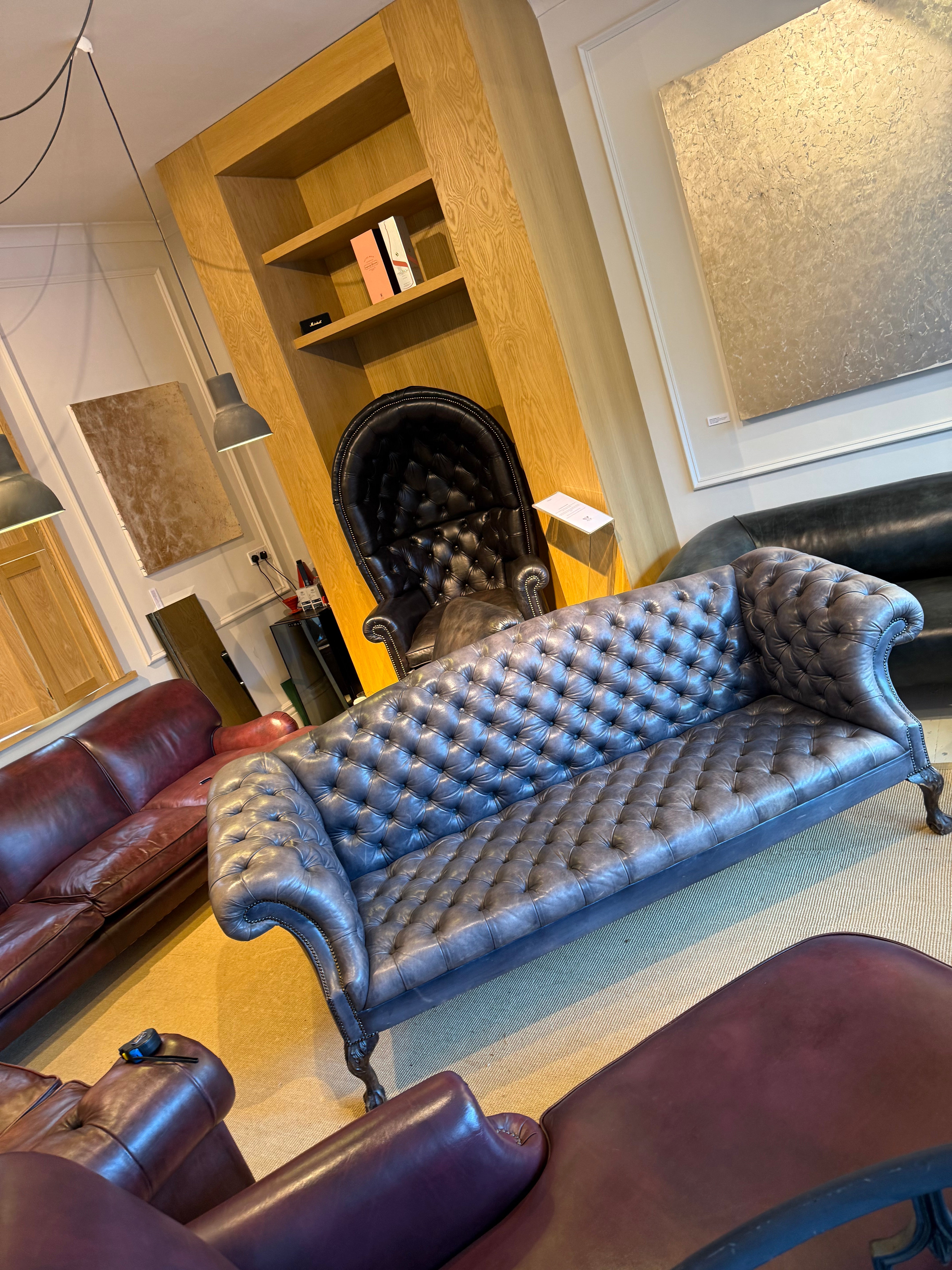 4 Seater Rockingham Chippendale Sofa in hand Dyed Ocean Blue