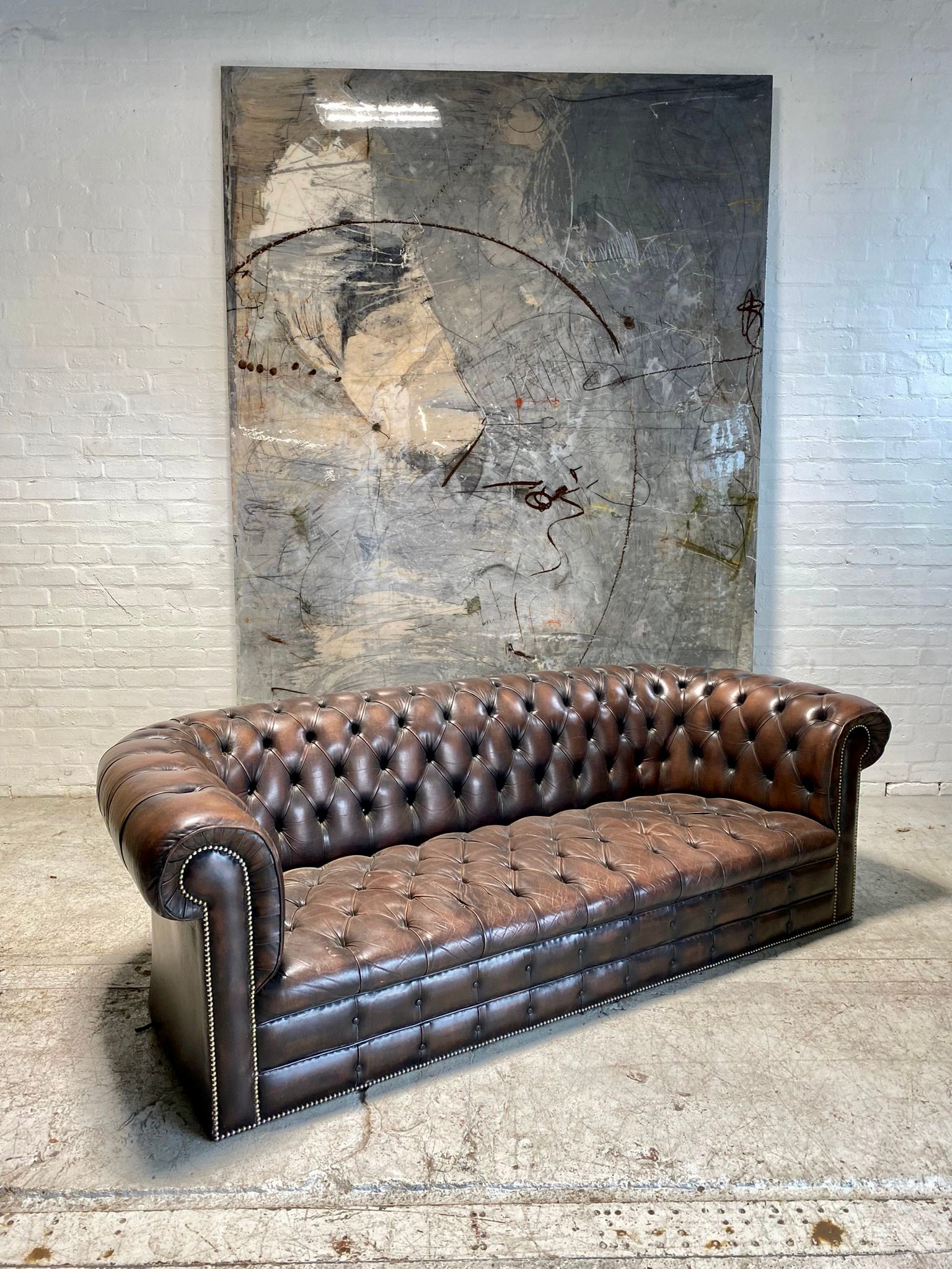 Beautiful MidC Vintage Leather Chesterfield Sofa in Chocolate Browns