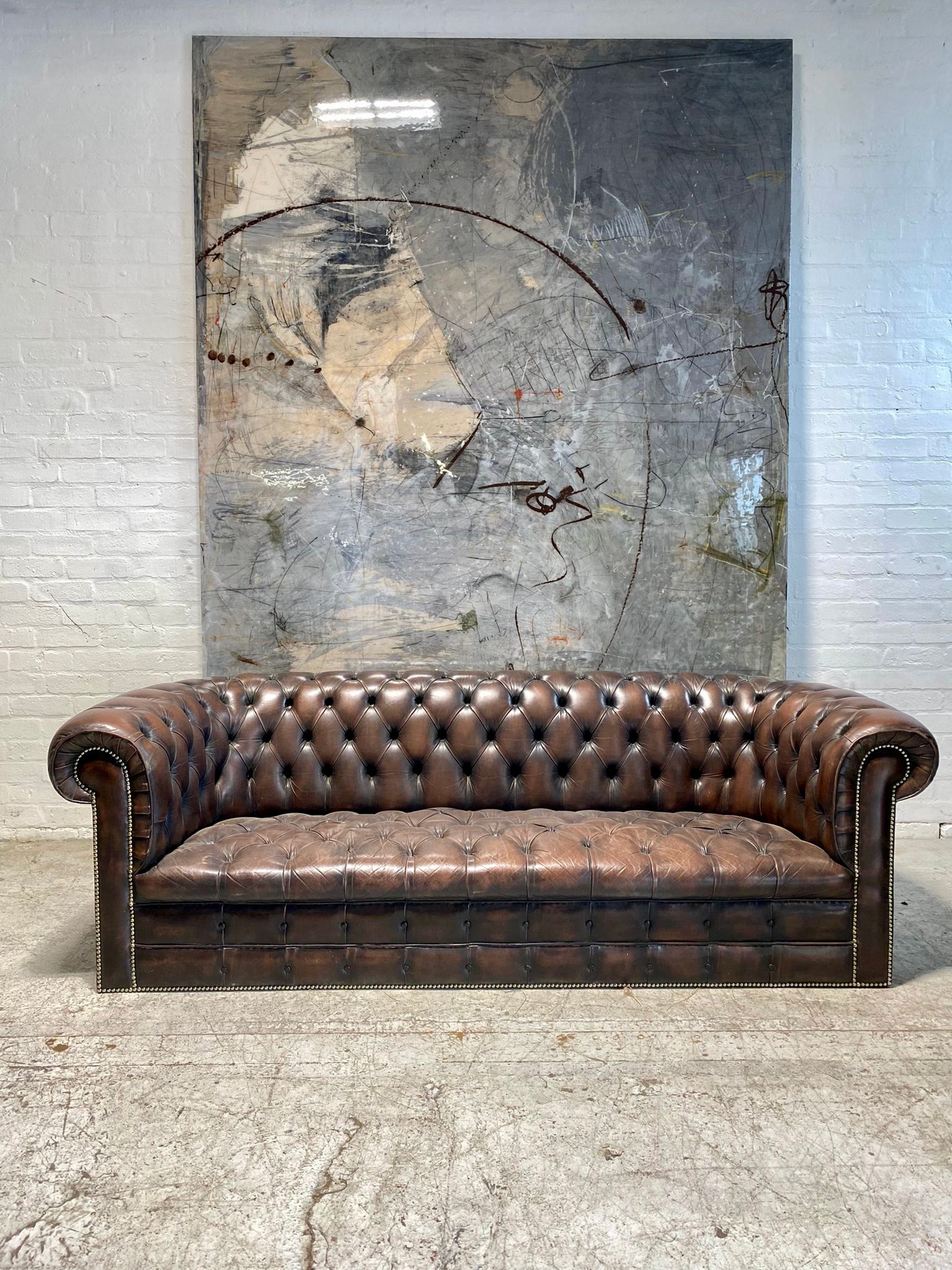 Beautiful MidC Vintage Leather Chesterfield Sofa in Chocolate Browns