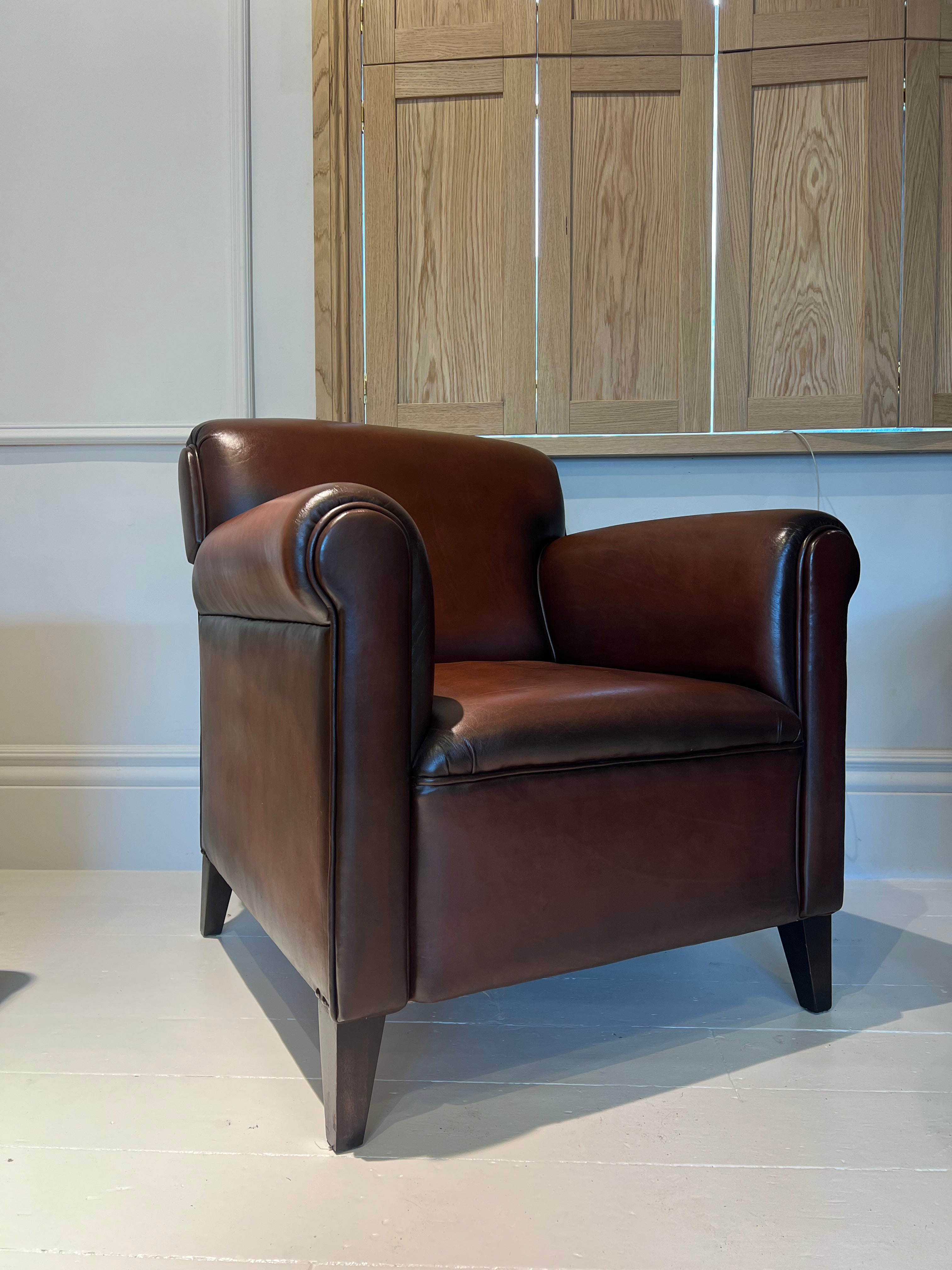 Our Edward Cigar Chair in Tobacco Hand Dyed Leathers