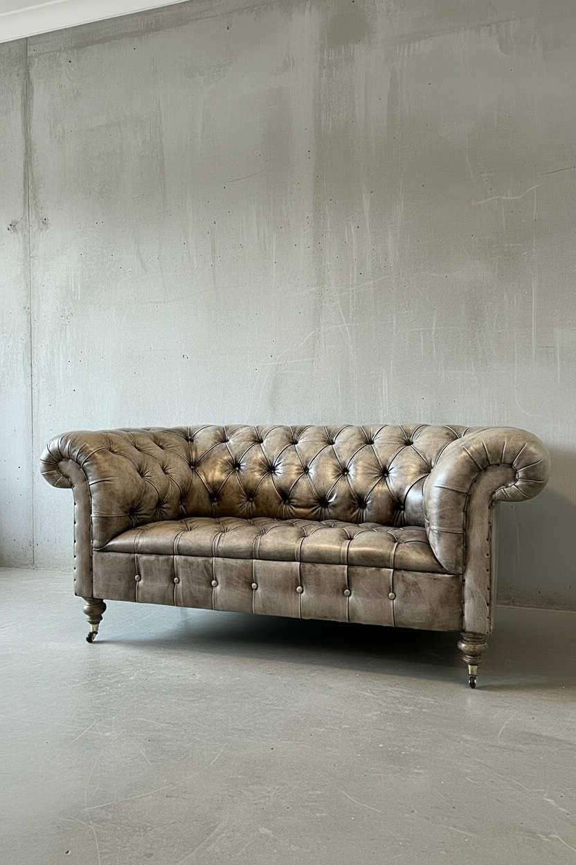 Our Hand Dyed Leather Goderich Chesterfield Sofa in Alpine Tan