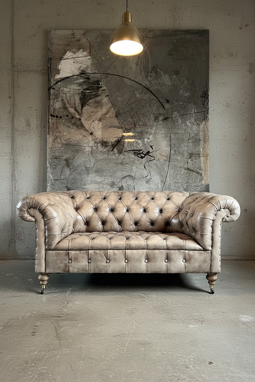 Our Hand Dyed Leather Goderich Chesterfield Sofa in Alpine Tan