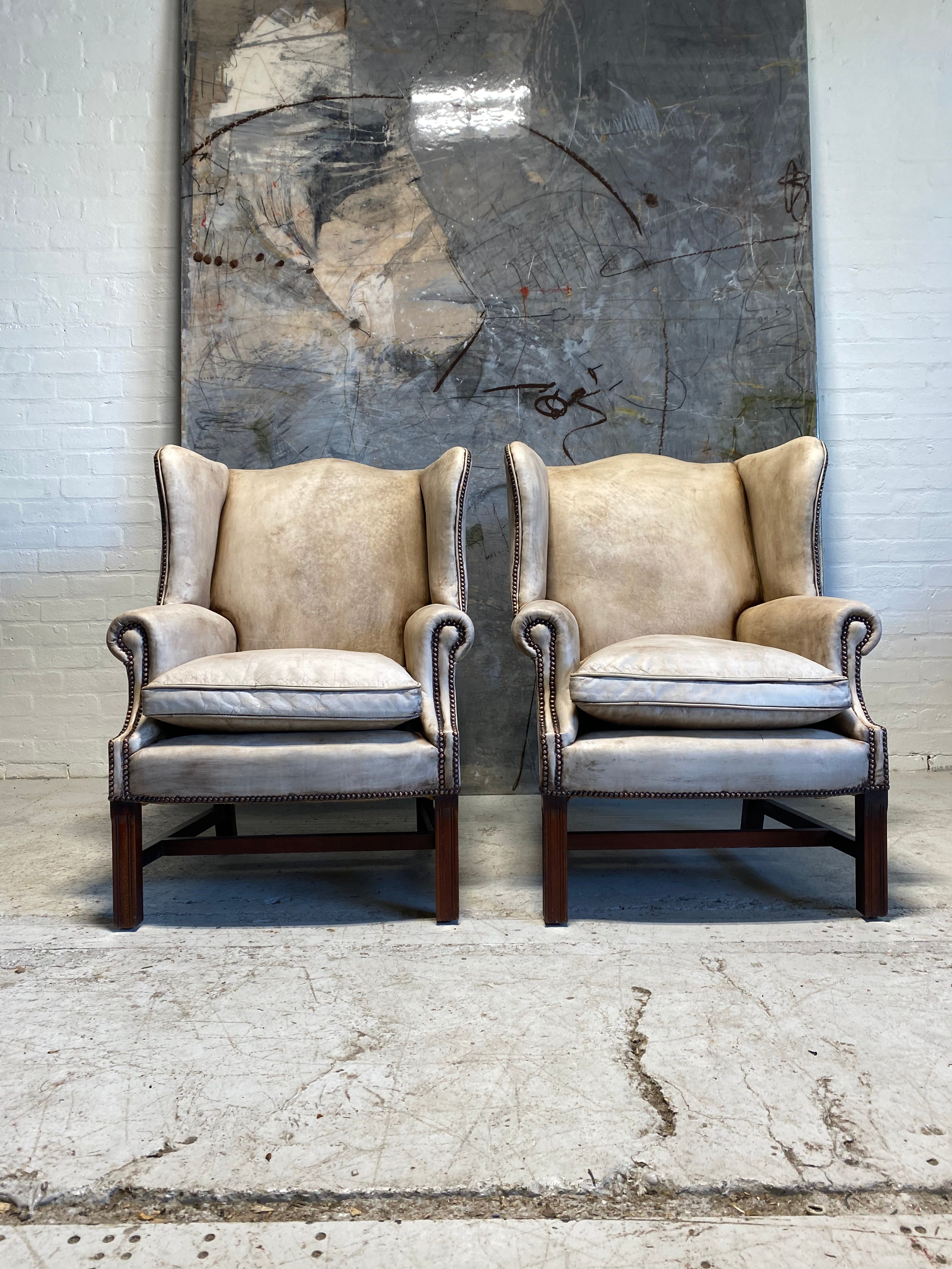 A Rare Pair of Hand Dyed MidC Gentleman’s Wing Back Chairs