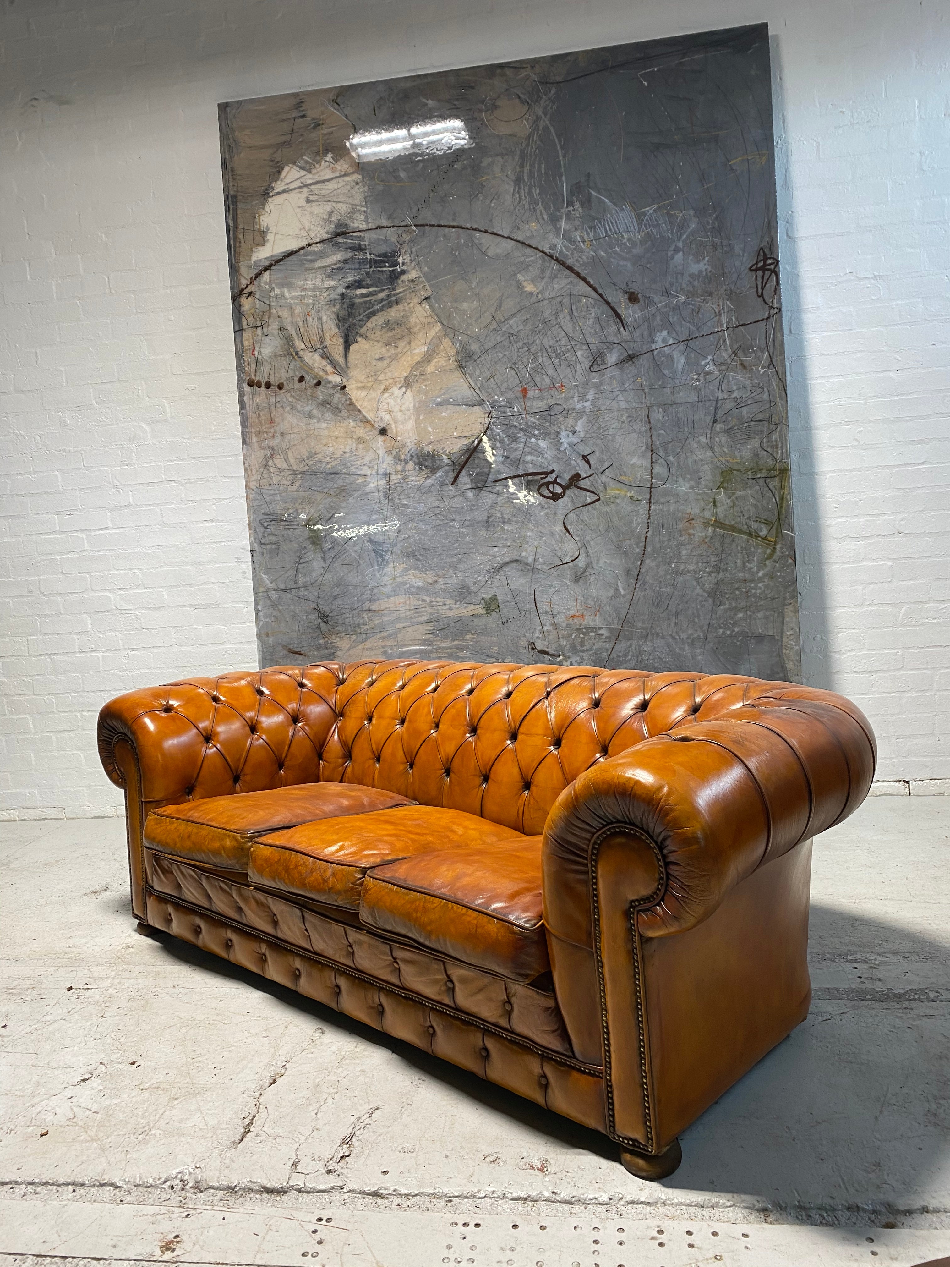 A Sumptuous Chesterfield in Hand Dyes Honey Tan Leathers