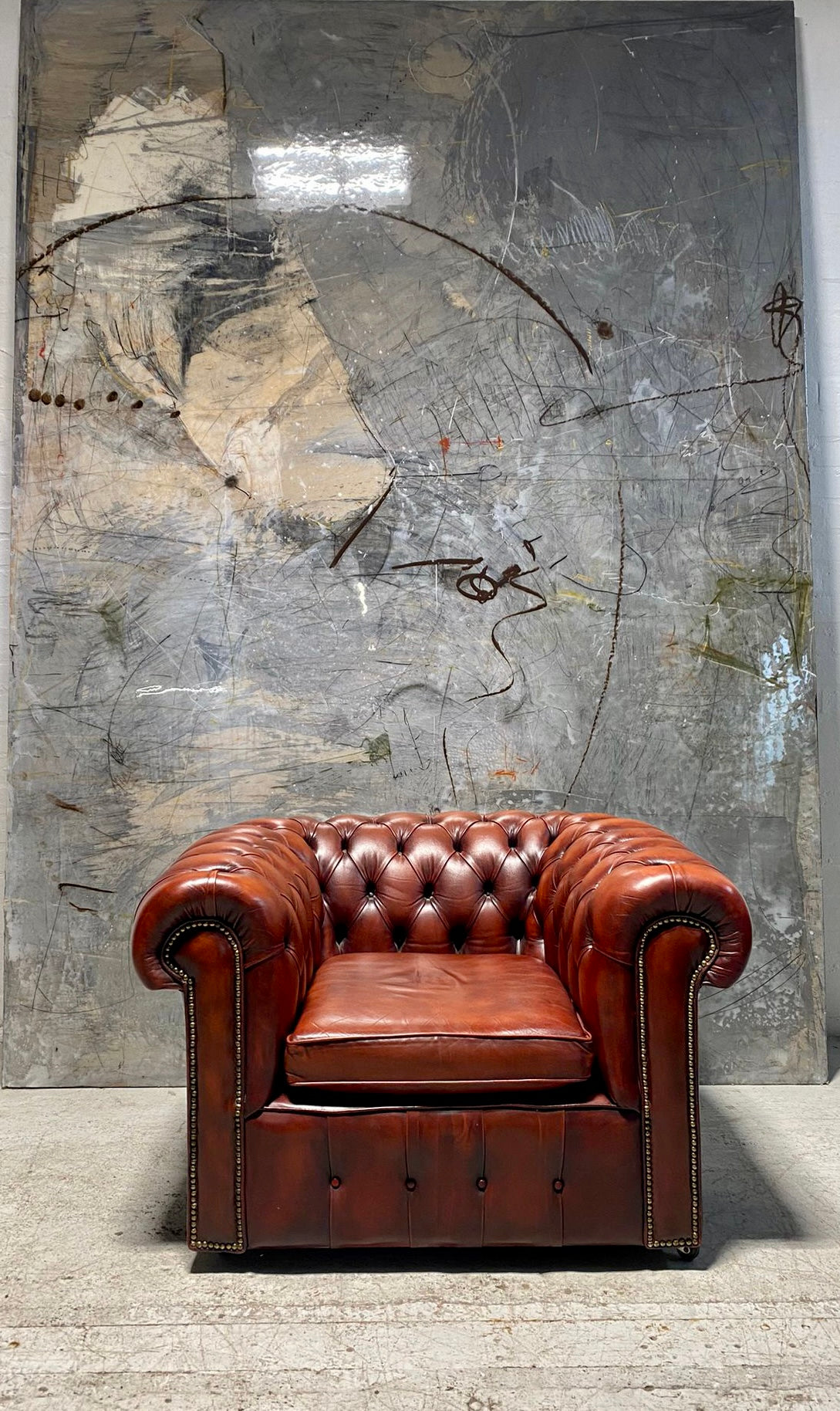 A Very Cool MidC Vintage Leather Chesterfield Suite in Burnt Red