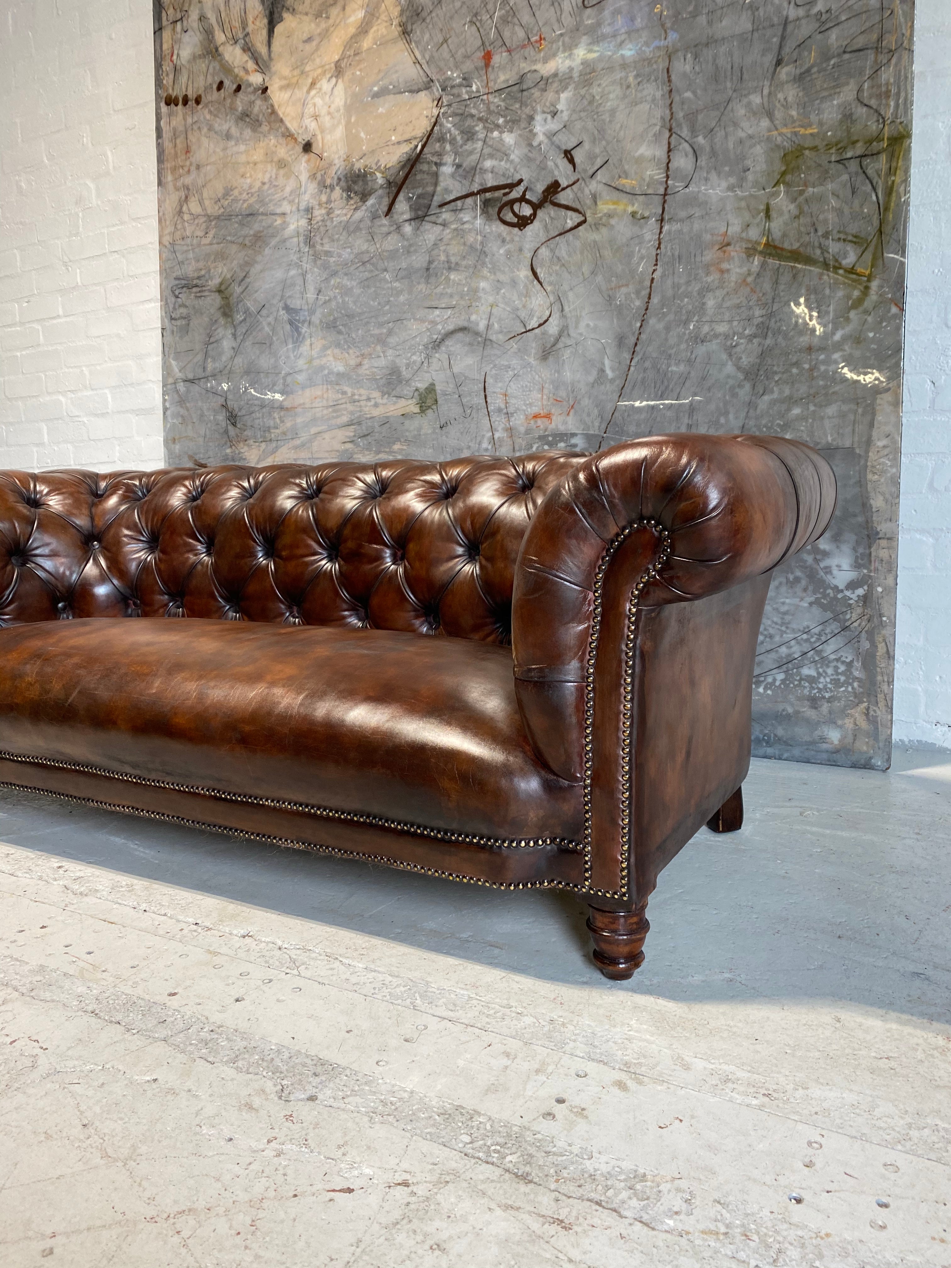 Fully Restored 19thC Chesterfield in Hand Dyed Walnut Leathers