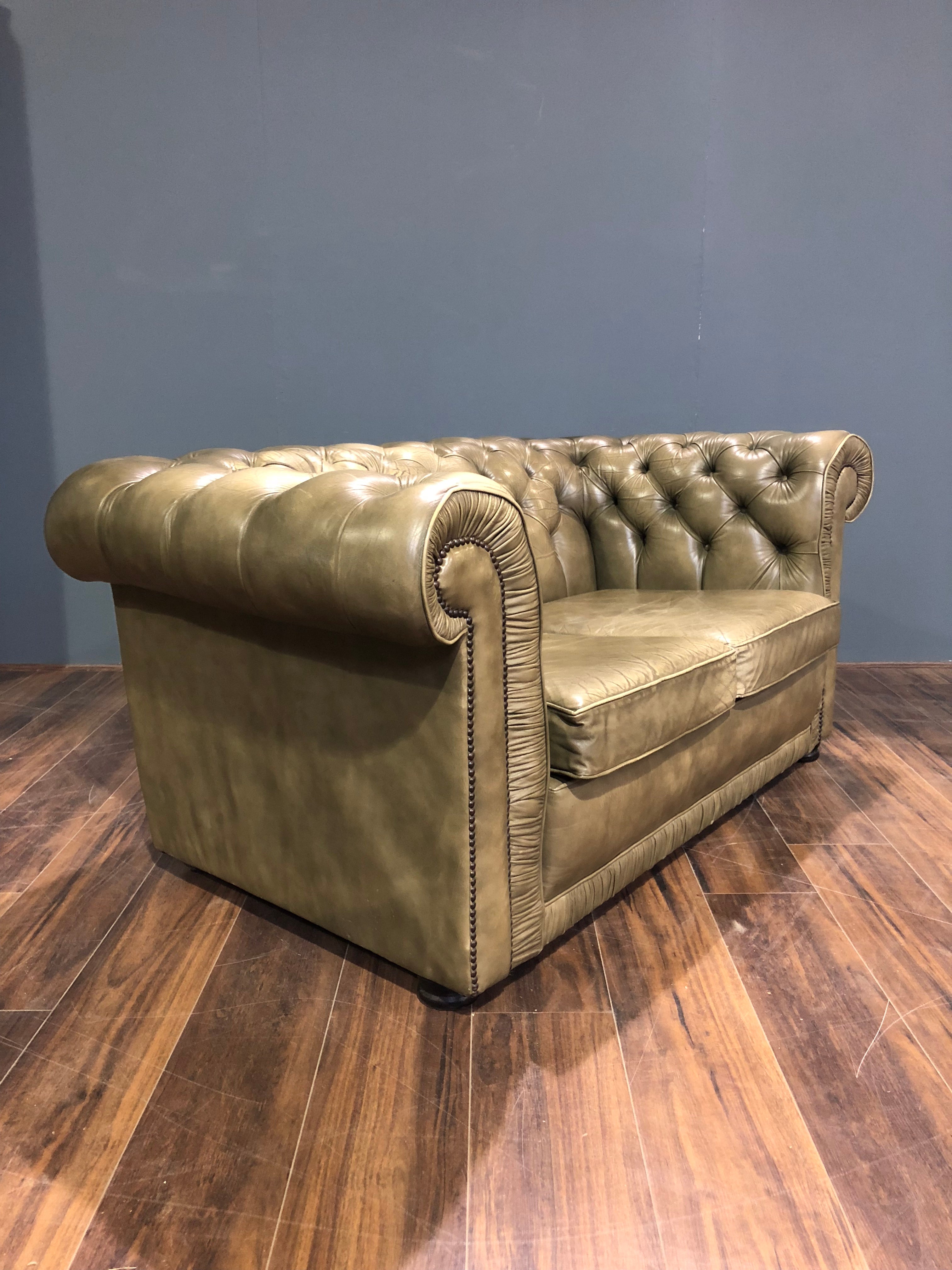 A Really Lovely 2 Seater Chesterfield in Chalk Green