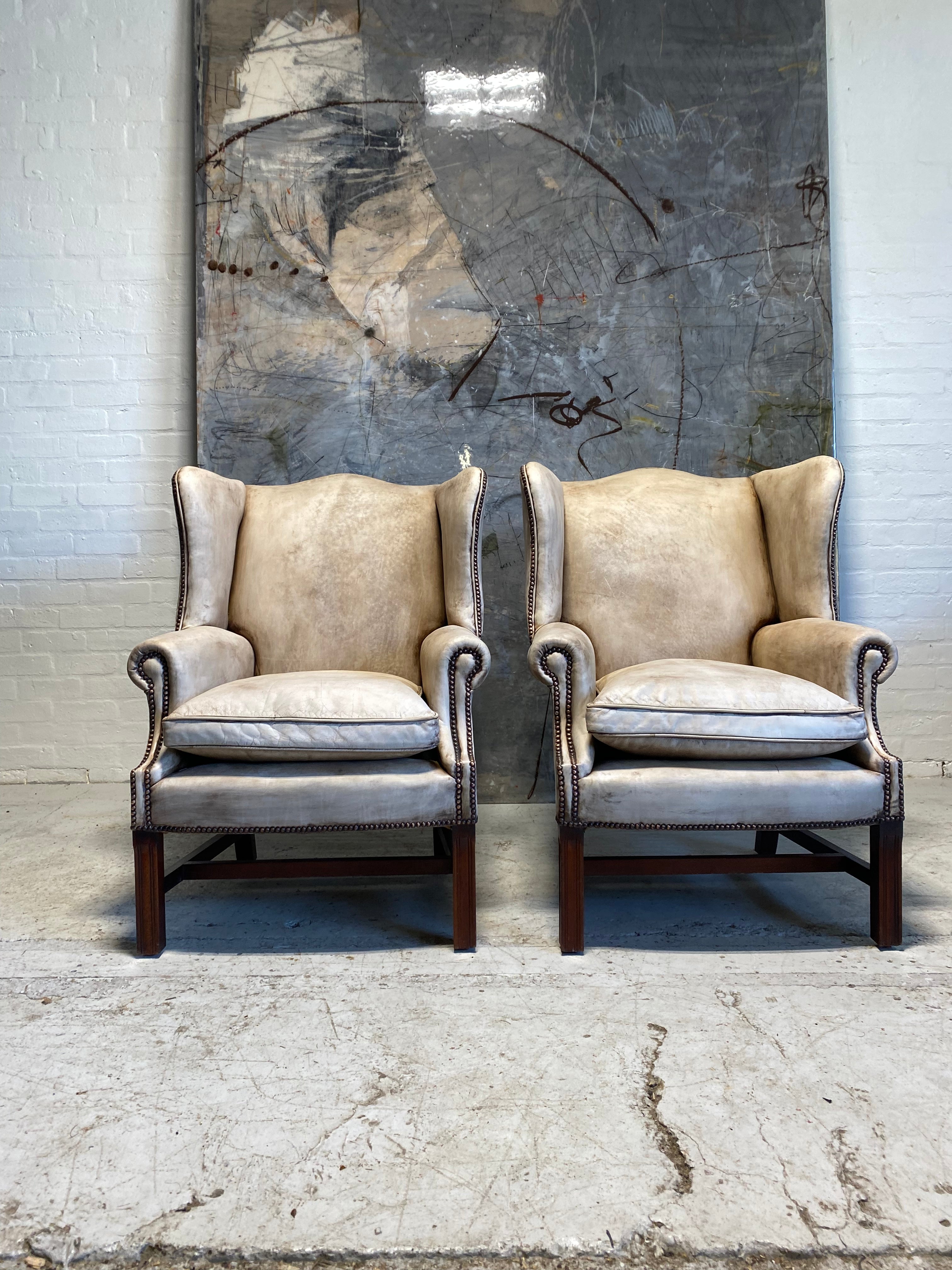 A Rare Pair of Hand Dyed MidC Gentleman’s Wing Back Chairs